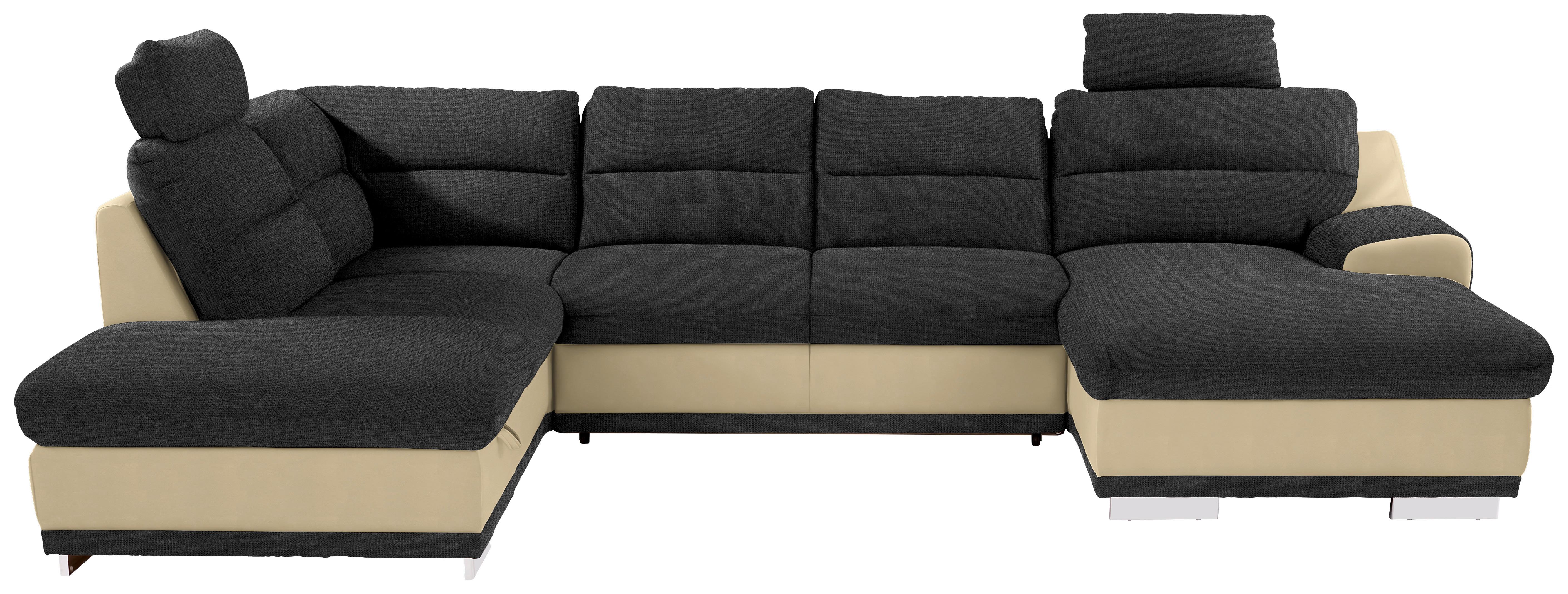 Sedežna Garnitura Seaside, Z Ležiščem, Predalom, Oblika U - barve kroma/črna, Konvencionalno, kovina/tekstil (218/334/165cm) - Premium Living