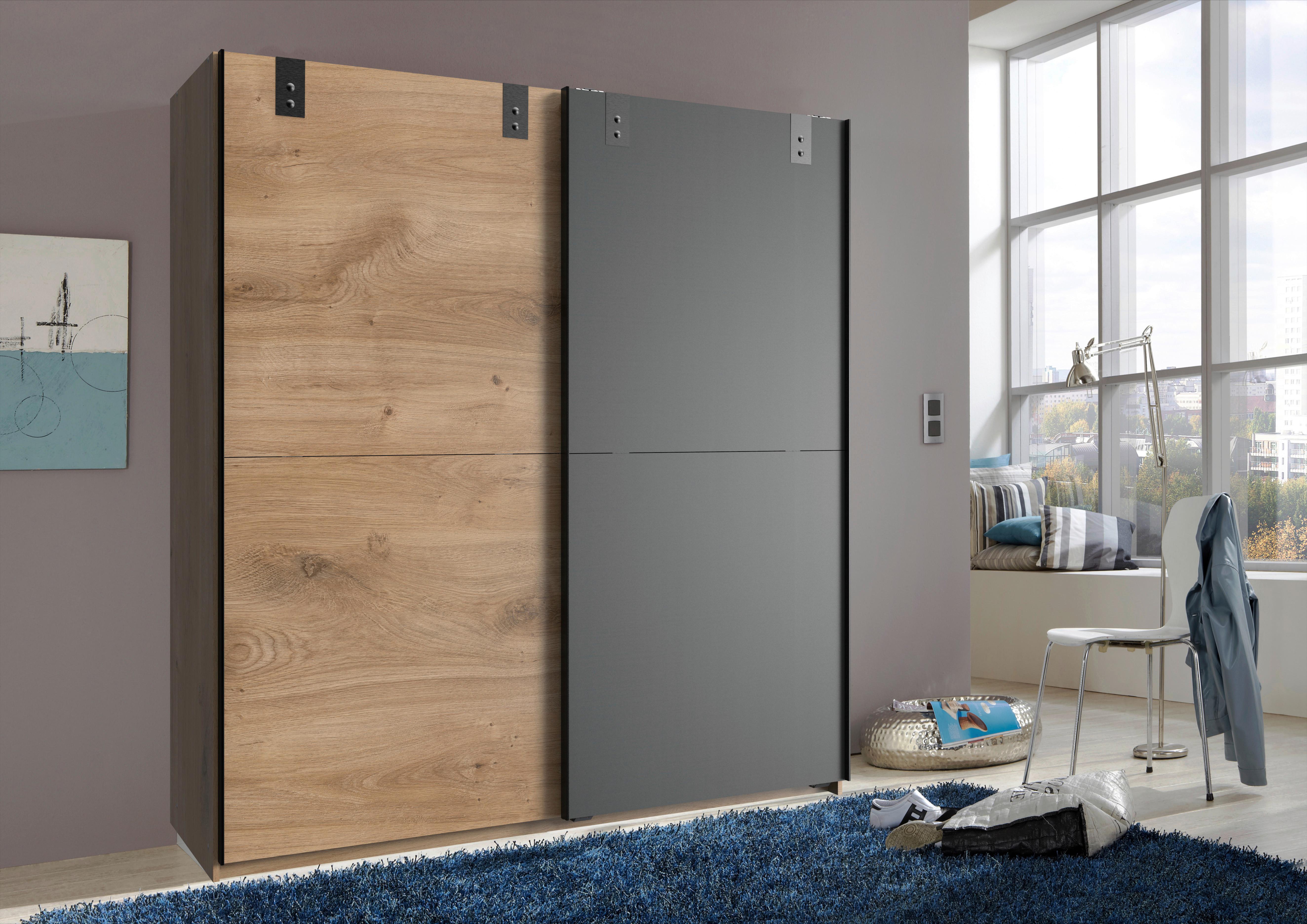 Ormar S Kliznim Vratima Cardiff - boje grafita/boje hrasta, Basics, drvni materijal (180/198/64cm) - Modern Living