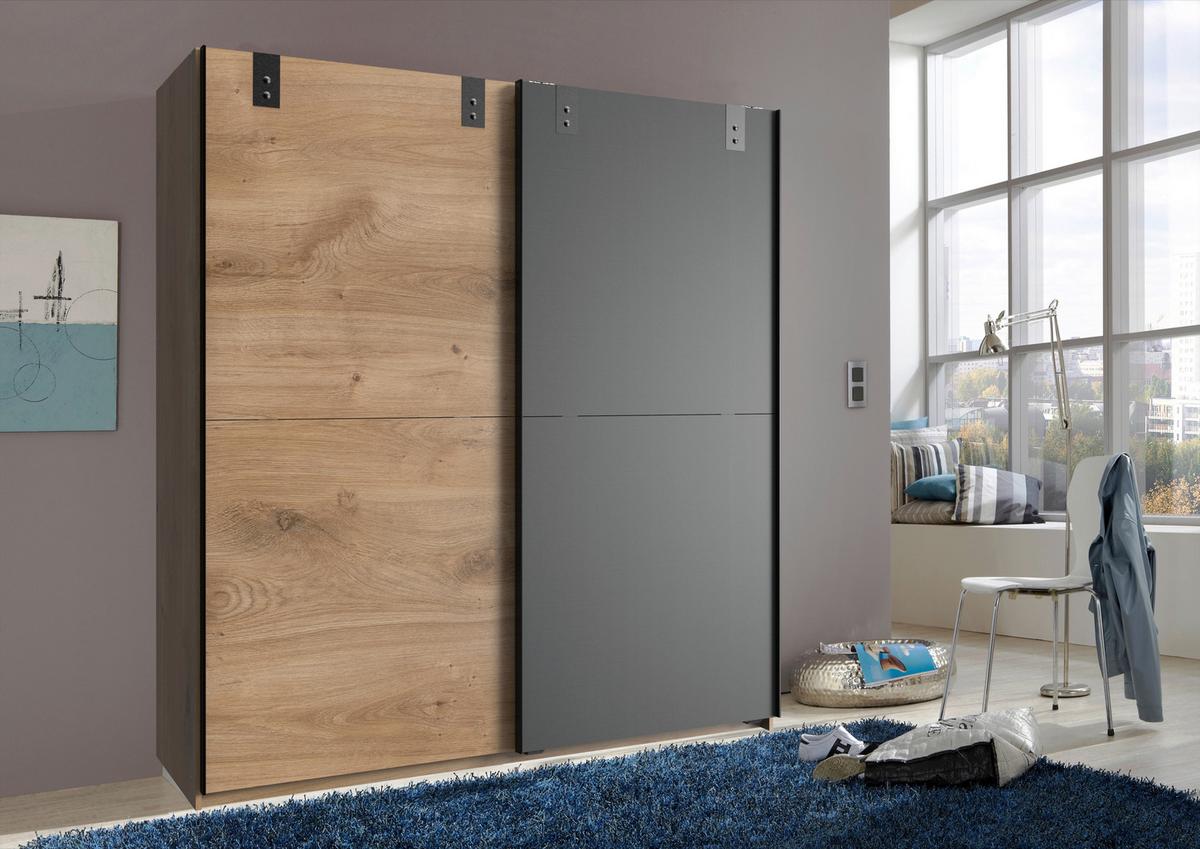 Ormar S Kliznim Vratima Cardiff - boje grafita/boje hrasta, Basics, drvni materijal (180/198/64cm) - Modern Living