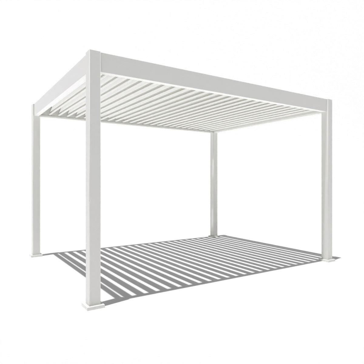 Pergola E-superior, Bela, Osvetlitev, 3x4m - bela/visoki sijaj, Basics, kovina (300/255/400cm) - Gardenson