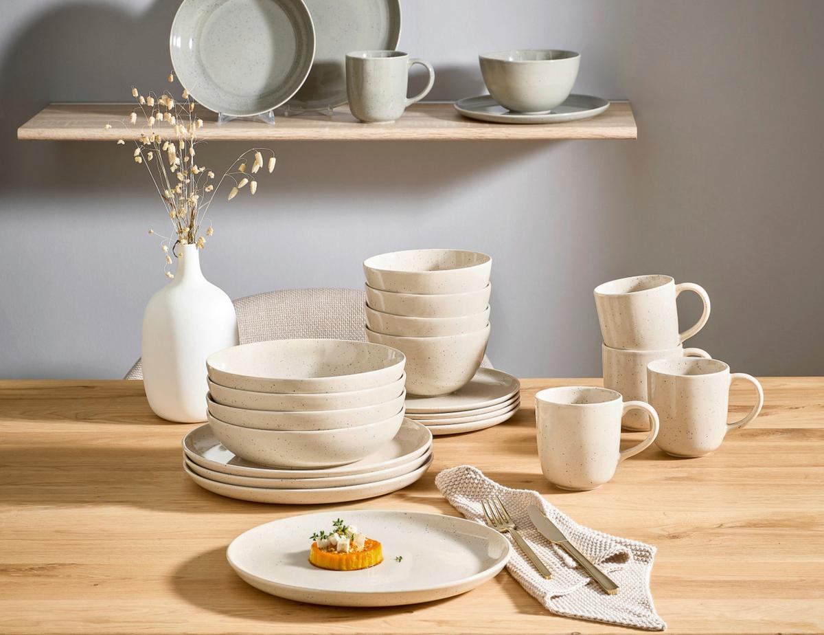 SERWIS OBIADOWO-ŚNIADANIOWY STILO SALINO - greige, Trend, ceramika (29,5cm) - ASA