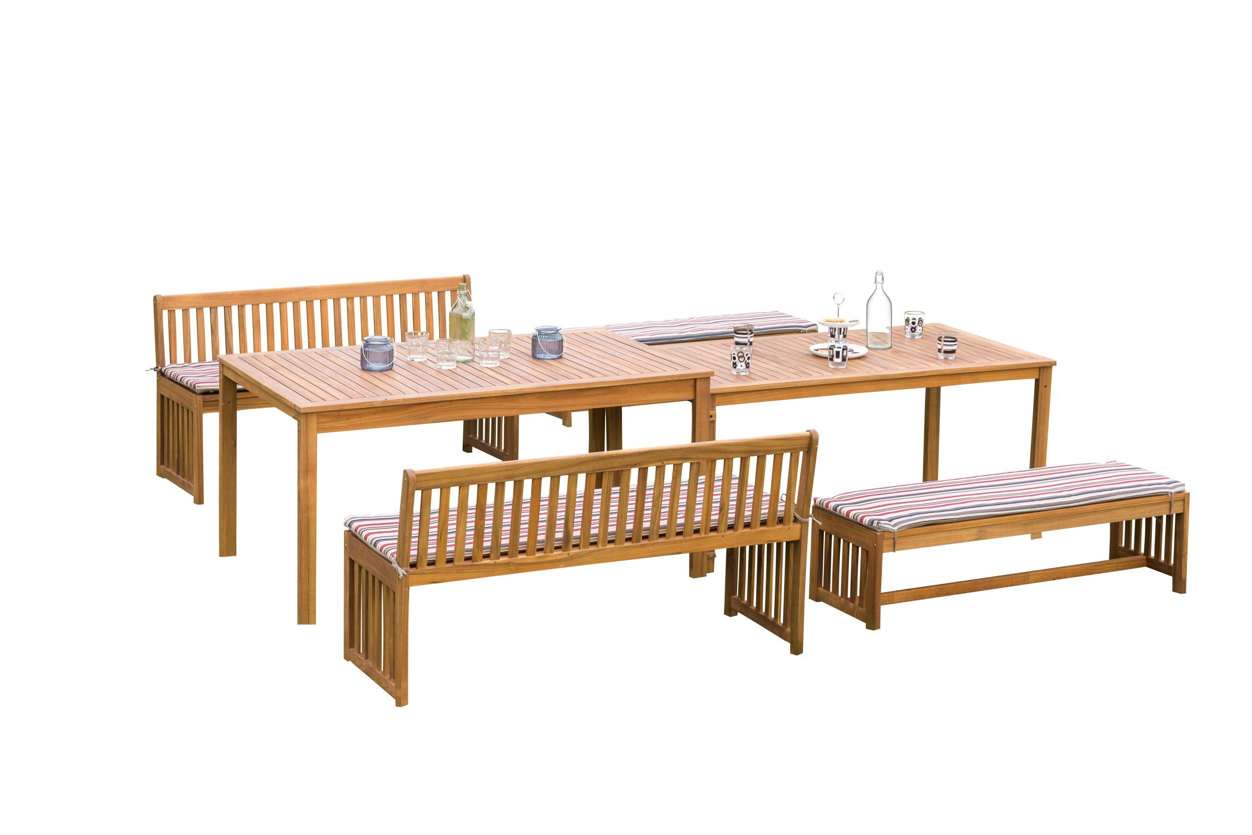 Gartengarnitur Hawaii Holz natur inkl. 4 Auflagen - Multicolor/Akaziefarben, Basics, Holz/Textil - Gardenson