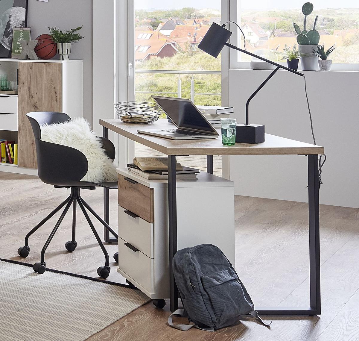 Íróasztal Norderney - tölgyfa színű/fekete, Konventionell, faalapú anyag/fém (140/70/75cm) - Carryhome