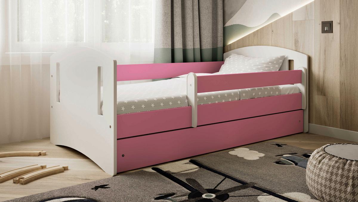 Otroška Postelja Classic 2, Bela, Roza, 80x180cm - pink/bela, Moderno, tekstil/leseni material (80/180cm) - MID.YOU