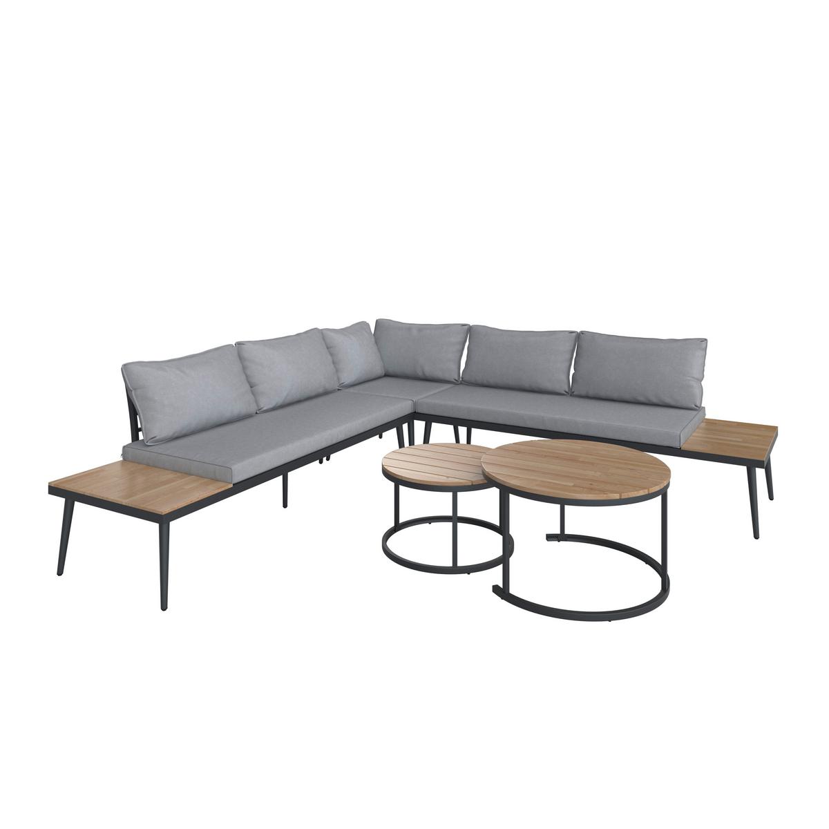 Loungegarnitur-Set Lorena Grau Akazie Metall/Outdoorstoff - Schwarz/Grau, MODERN, Holz/Textil (241/67/69cm) - Bessagi Garden