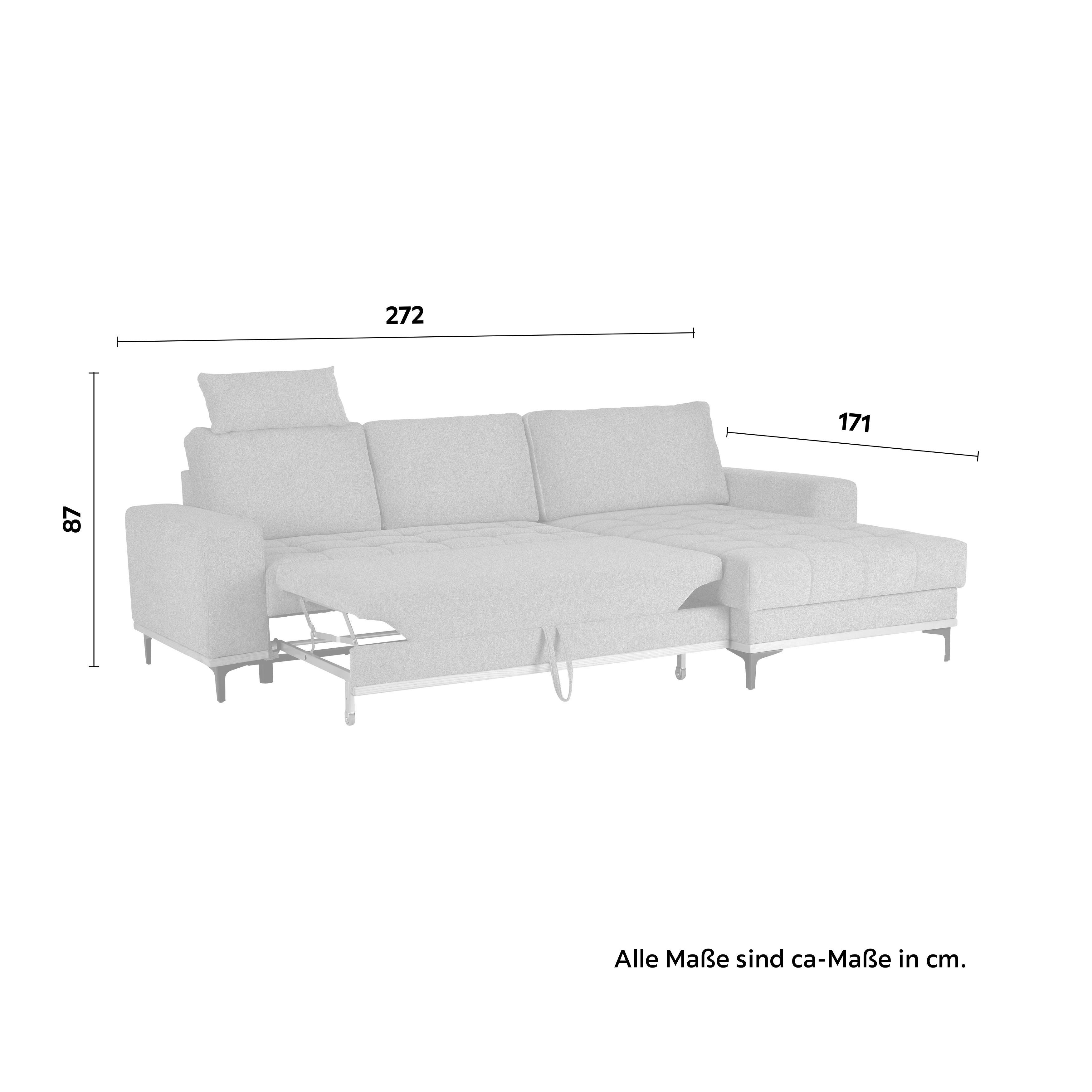 Wohnlandschaft Casper in Grau - Schwarz/Grau, KONVENTIONELL, Textil/Metall (272/87/171cm) - Zandiara