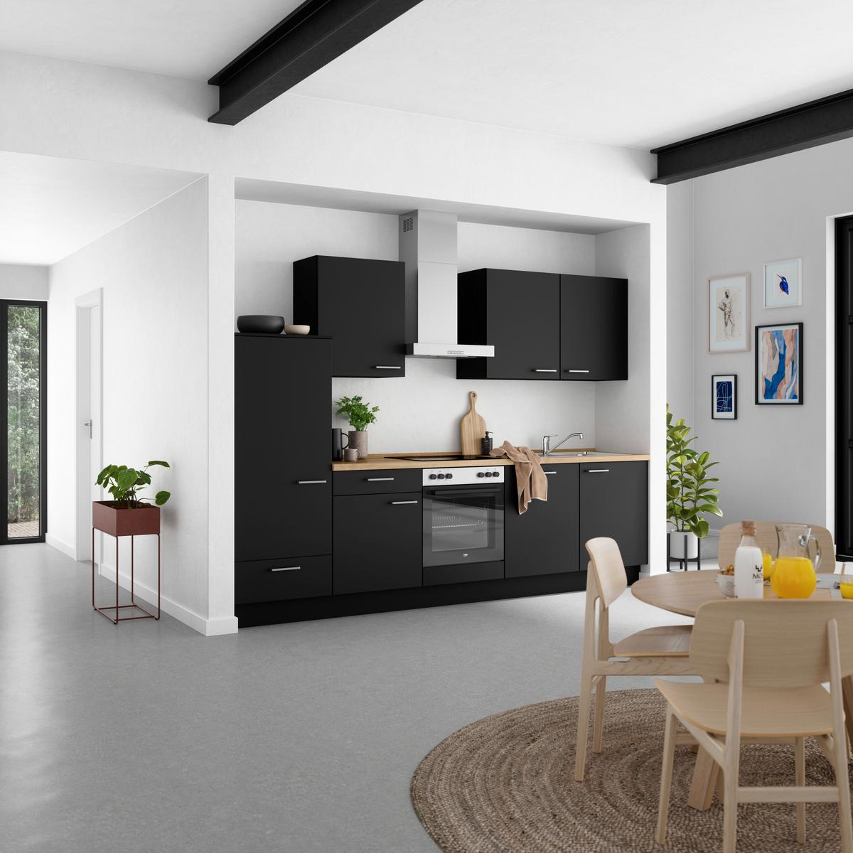 Küchenblock Touch Low m. Geräten Schwarz - Edelstahlfarben/Eichefarben, MODERN, Holzwerkstoff/Metall (300cm) - Nobilia