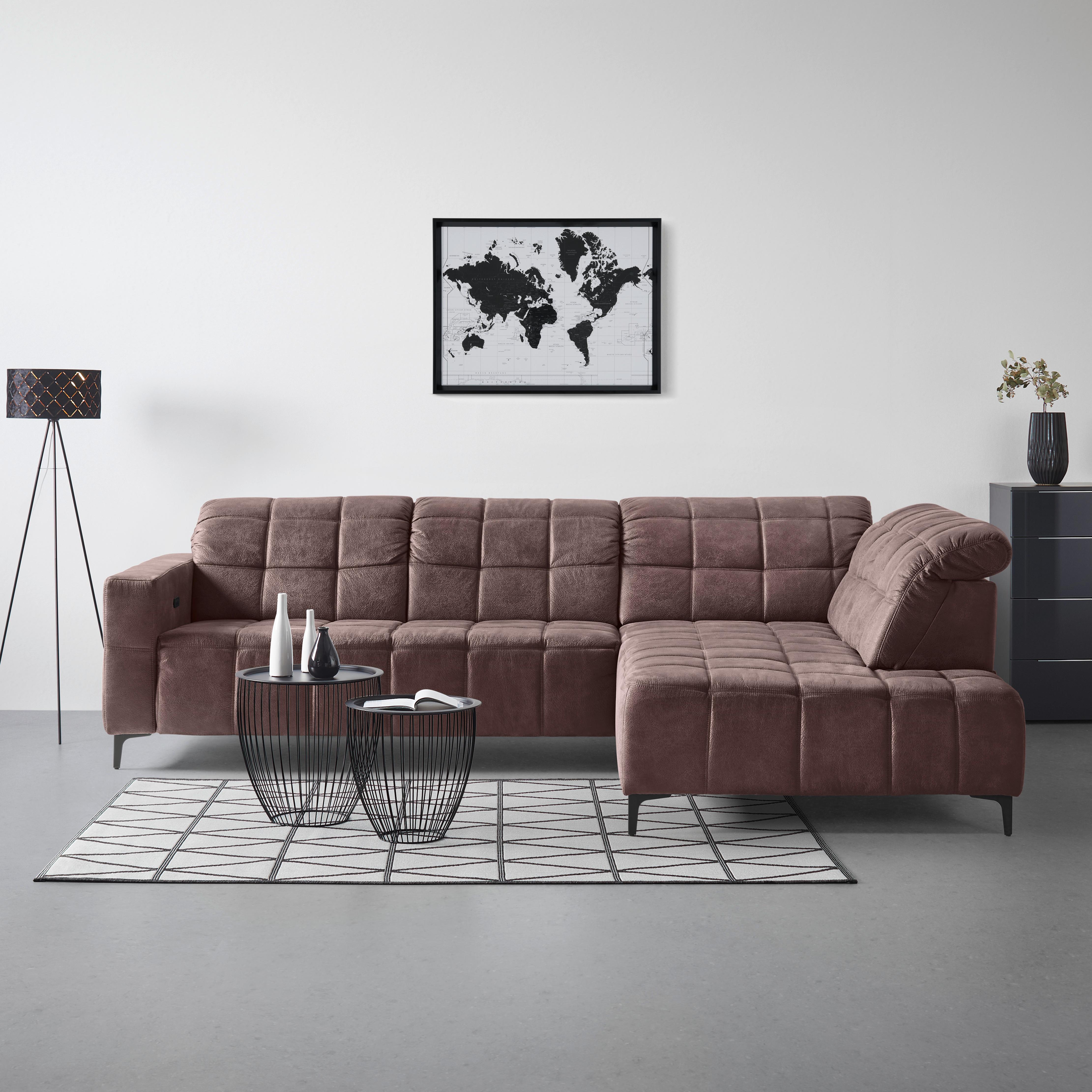 Ecksofa Panama rechts Braun - Schwarz/Braun, KONVENTIONELL, Textil/Metall (304/89-102/216cm) - Premium Living