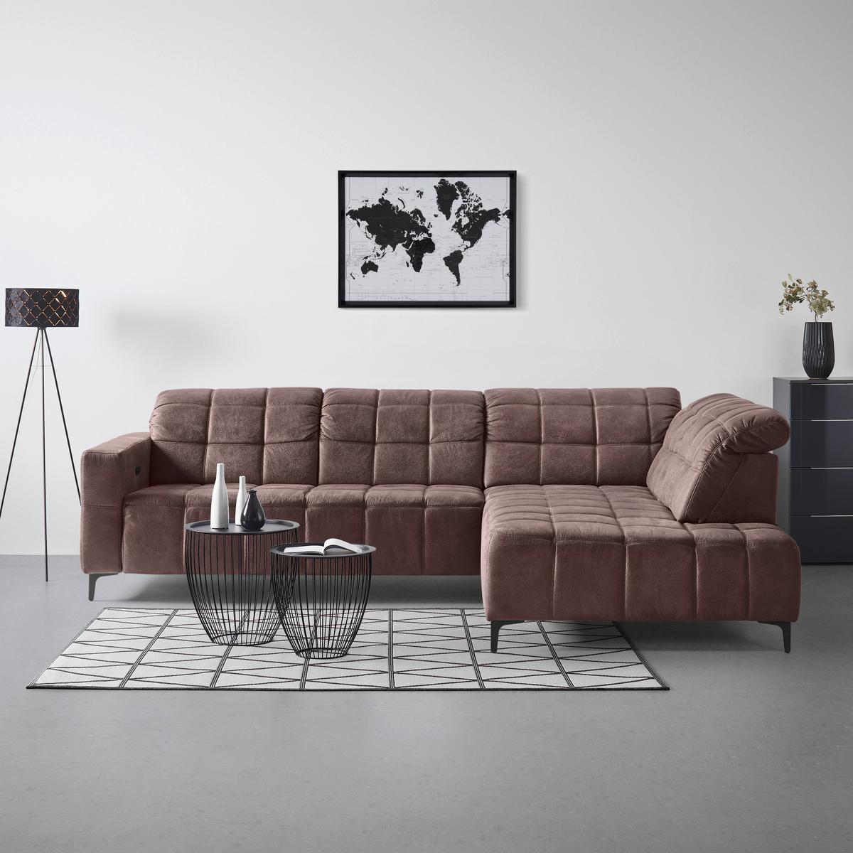 Ecksofa Panama rechts Braun - Schwarz/Braun, KONVENTIONELL, Textil/Metall (304/89-102/216cm) - Premium Living