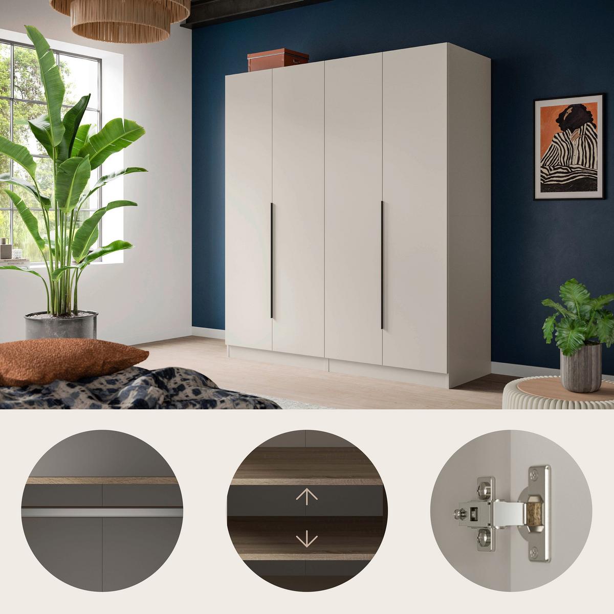 Drehtürnschrank KOPENHAGEN Kaschmir - Kaschmir/Schwarz, MODERN, Holzwerkstoff/Kunststoff (160/181/52cm) - Livetastic