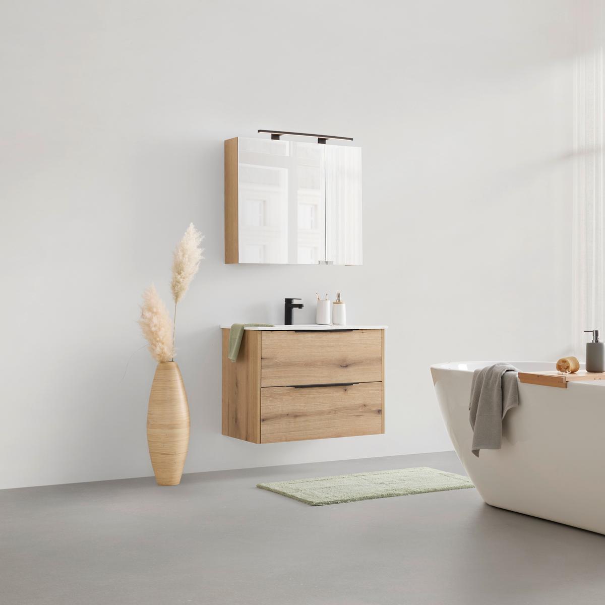 Spiegelschrank Aris Eichefarben - Eichefarben/Schwarz, MODERN, Glas/Holzwerkstoff (80/70/20cm) - Mömax