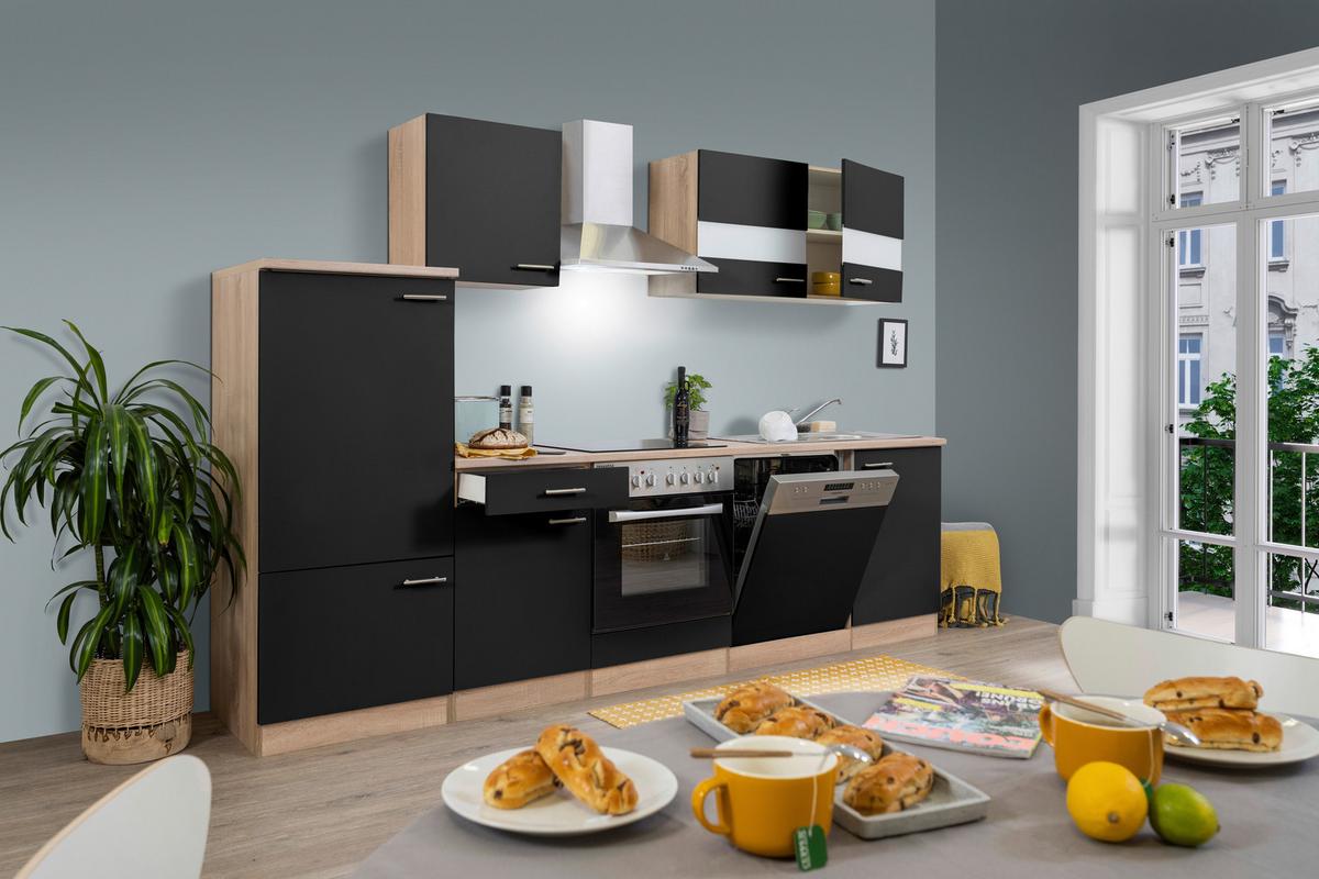 Küchenleerblock LBKB280ESS Schwarz/Eiche ca. 280 cm - Edelstahlfarben/Eichefarben, Basics, Holzwerkstoff/Metall (280/200/60cm) - Respekta