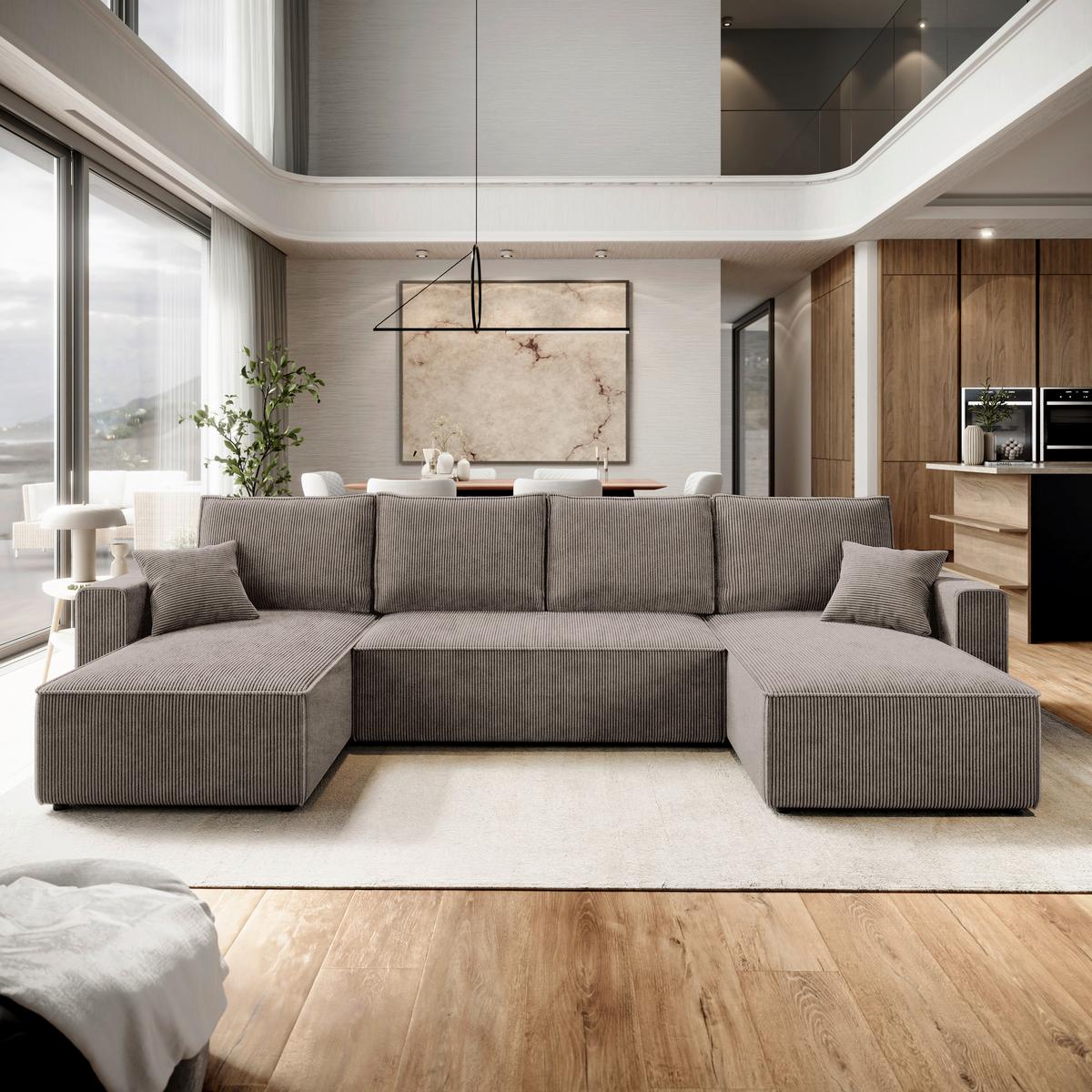 DUŻY NAROŻNIK AMBRO U - czarny/taupe, Konventionell, tworzywo sztuczne/tkanina (140/305/140cm) - Carryhome