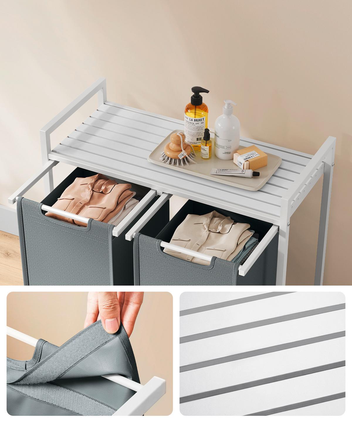 Wäschekorb ca. 73x72x33 cm Grau/Weiß - Weiß/Grau, Trend, Holzwerkstoff/Textil (73/72/33cm) - MID.YOU