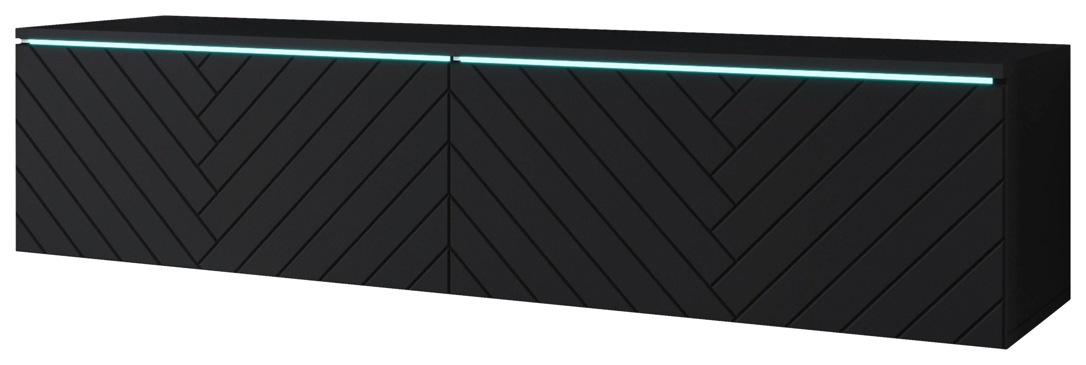 TV-Lowboard mit LED ca. 140x30 cm Schwarz Fischgr. - Schwarz/Grau, Basics, Holzwerkstoff/Kunststoff (140/30/33cm) - P & B