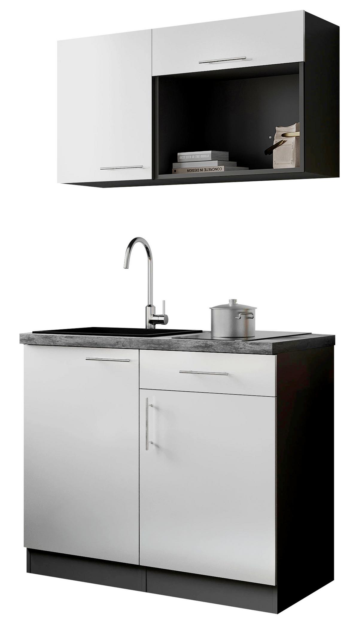 Miniküche Oliver m. Gerät ca. 100cm Weiß - Weiß/Grau, Trend, Holzwerkstoff/Metall (100cm) - Respekta