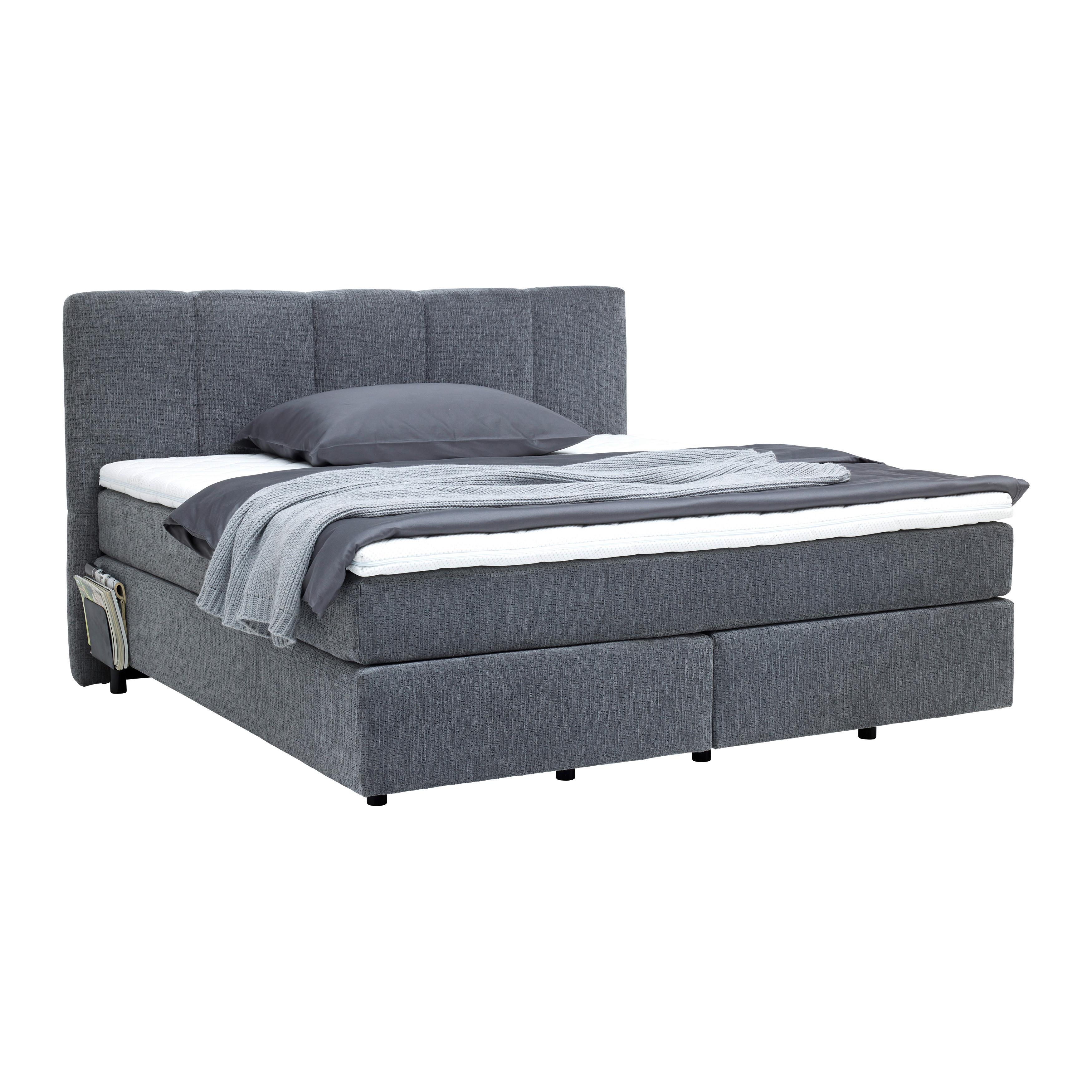 Boxspringbett Brooklyn Hellgrau ca. 160x200cm - Hellgrau/Schwarz, KONVENTIONELL, Holz/Holzwerkstoff (160/200cm) - Premium Living