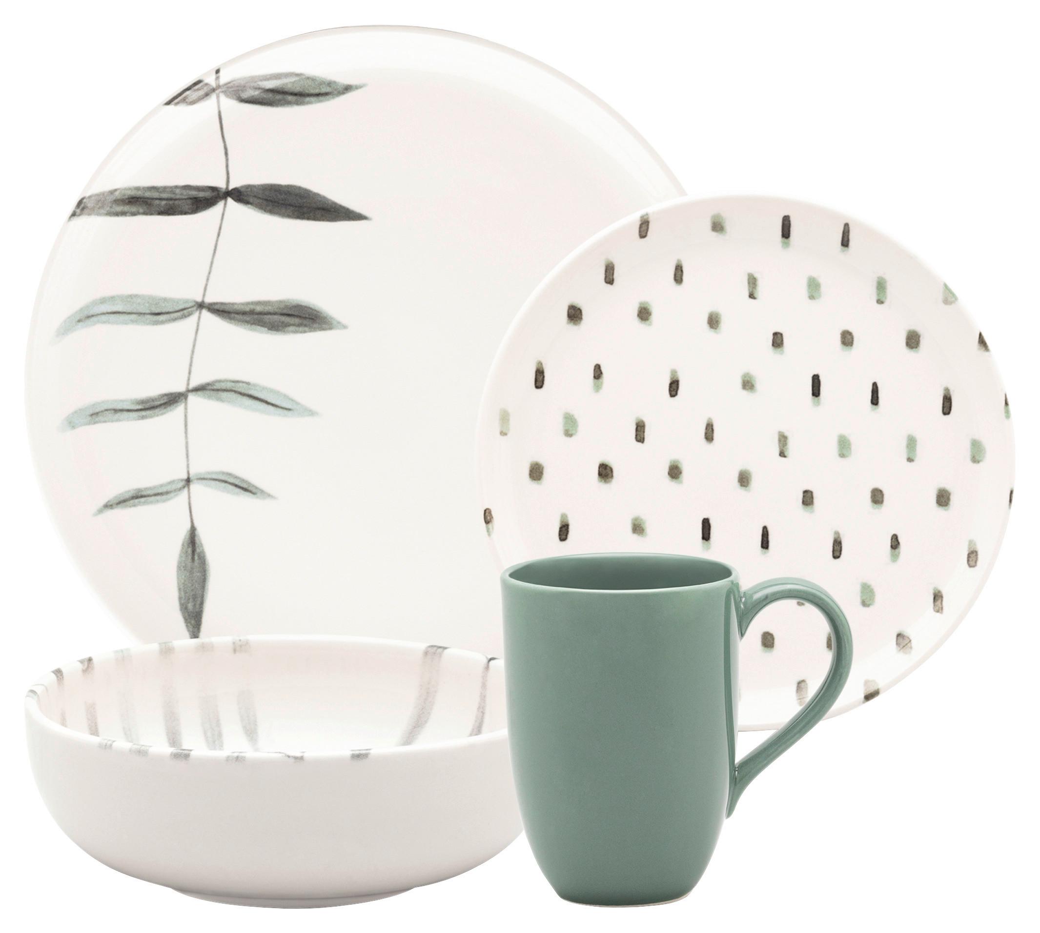 SERWIS OBIADOWO-ŚNIADANIOWY DORA - zielony/biały, Lifestyle, ceramika - Novel