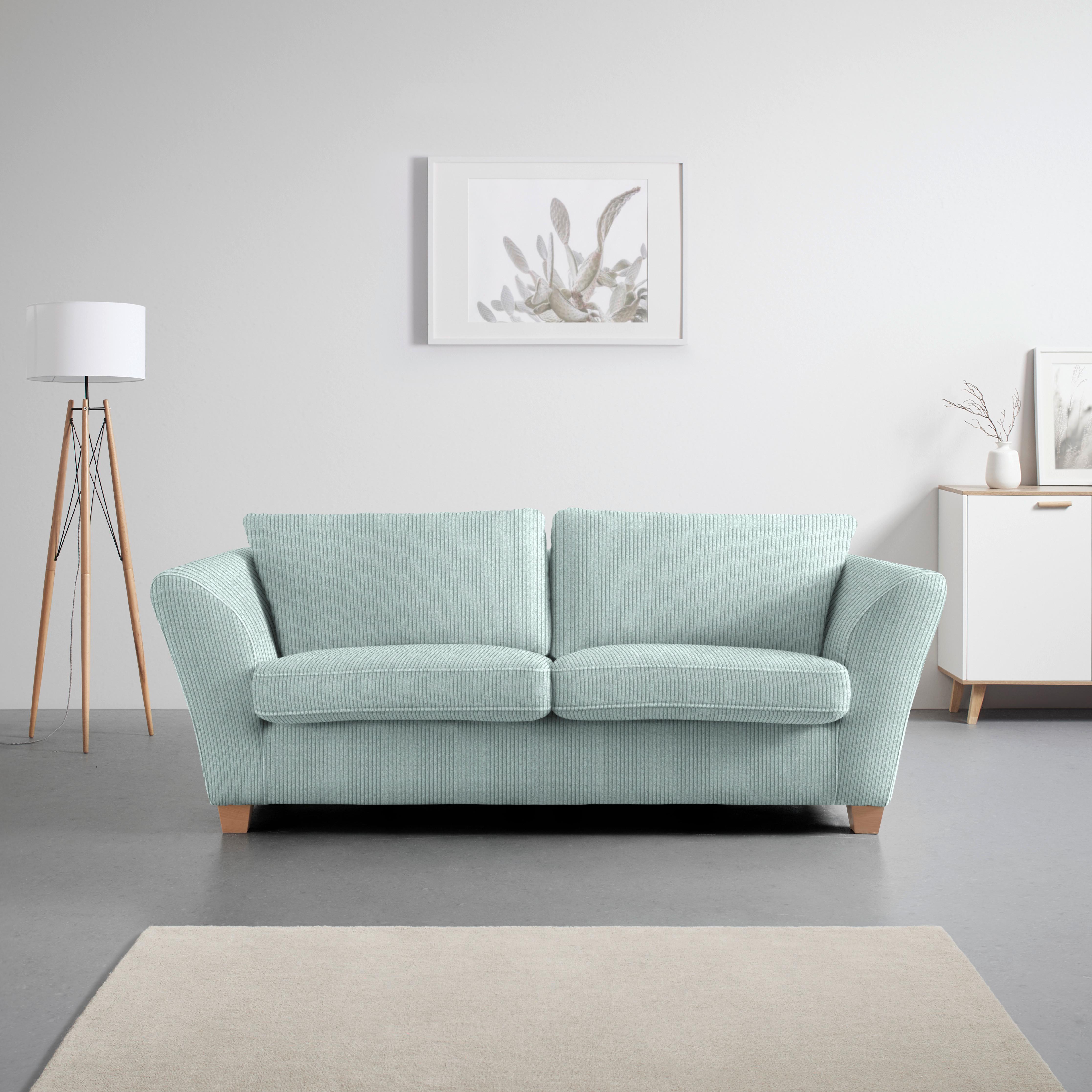 3-Sitzer-Sofa Devado Hellblau Cord - Naturfarben/Hellblau, Holz/Textil (216/70-85/95cm) - Mömax
