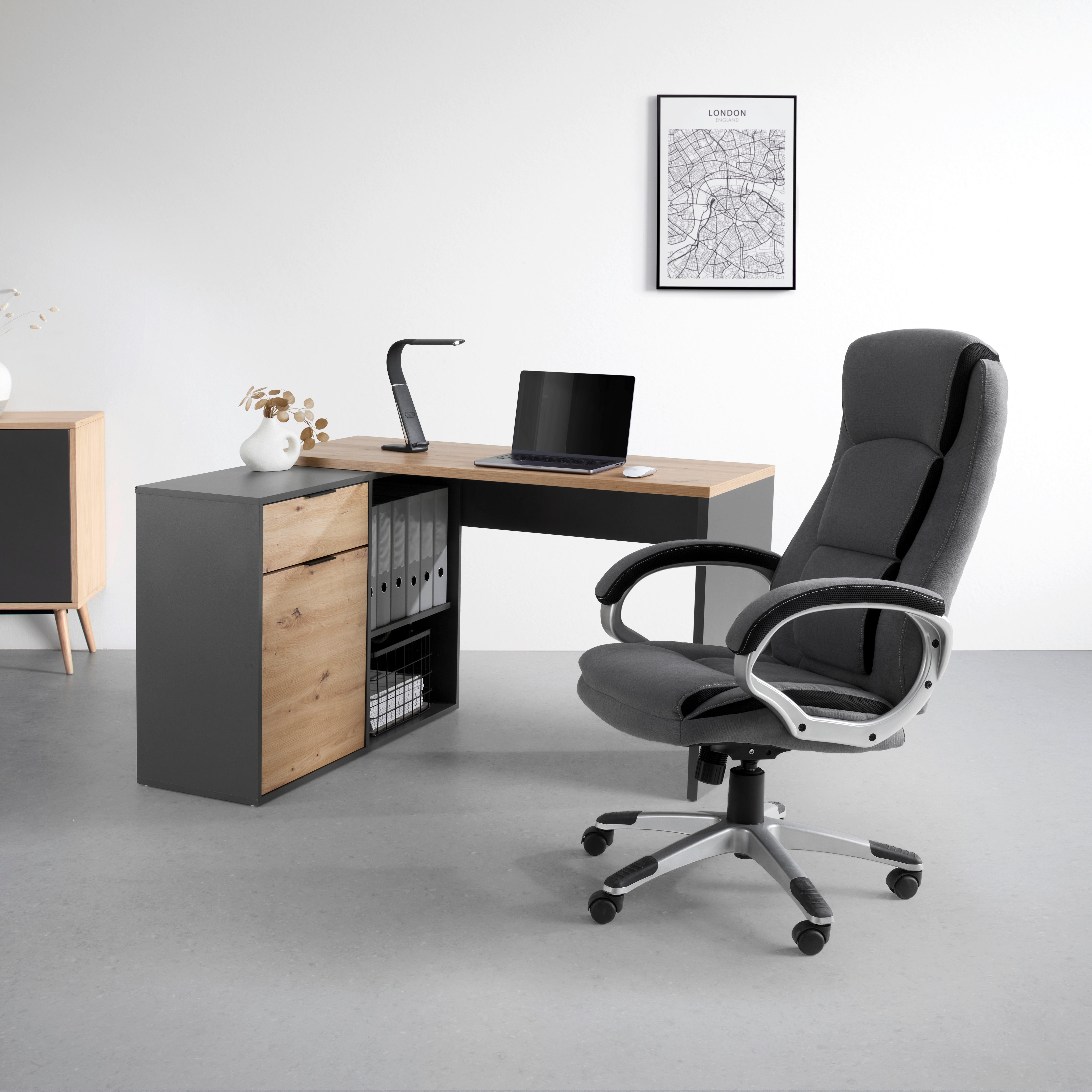 HOEKBUREAU SAMSON -EXKLUSIV- - Eikenkleuren/Grafietkleuren, Modern, Houtcomposiet (120/105/74/51/34cm) - Mömax