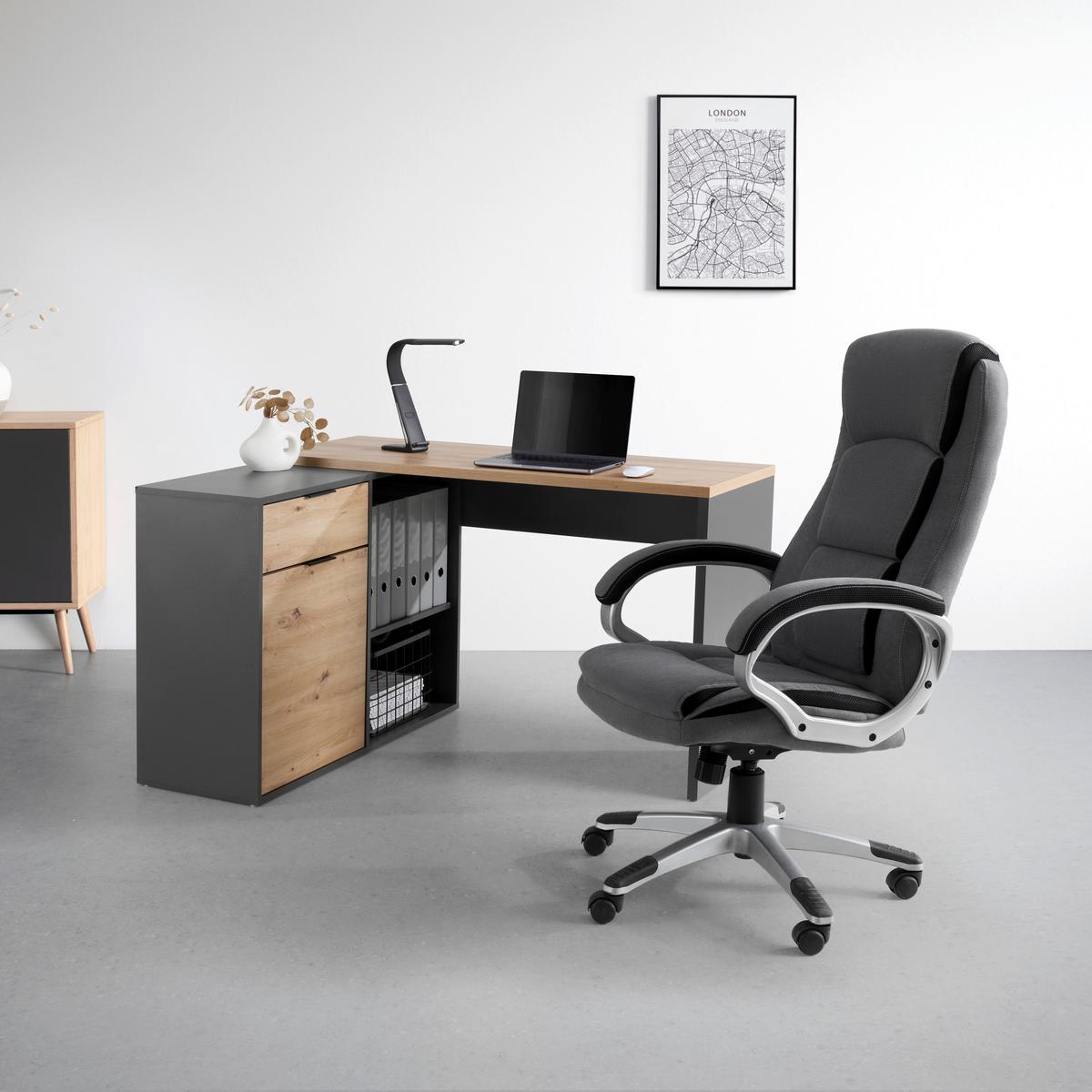 Schreibtisch Samson in Eiche/Graphitfarben - Eichefarben/Graphitfarben, MODERN, Holzwerkstoff (120/105/74/51/34cm) - Mömax