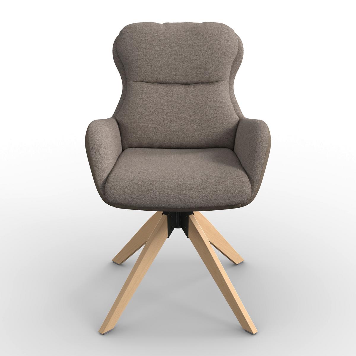Armlehnstuhl Neelia Braun Webstoff Drehbar Gepolstert - Braun/Naturfarben, MODERN, Holz/Textil (71/60/94cm) - Bessagi Home