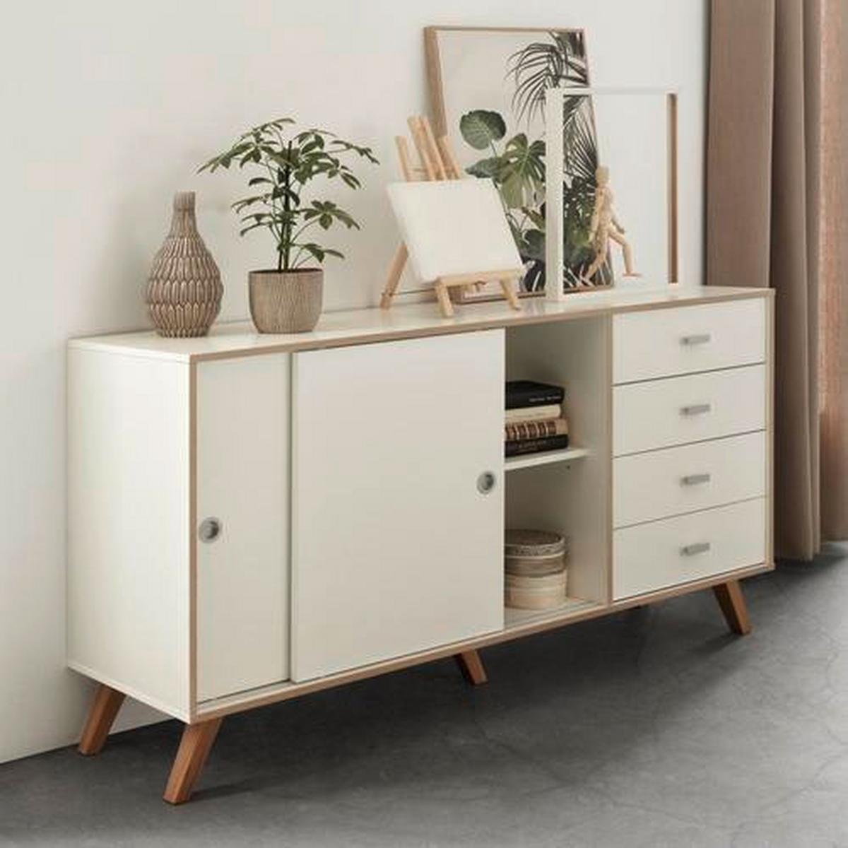 Sideboard in Weiss - Weiss/Silberfarben, Modern, Holzwerkstoff/Metall (160/88,5/40cm) - Mömax