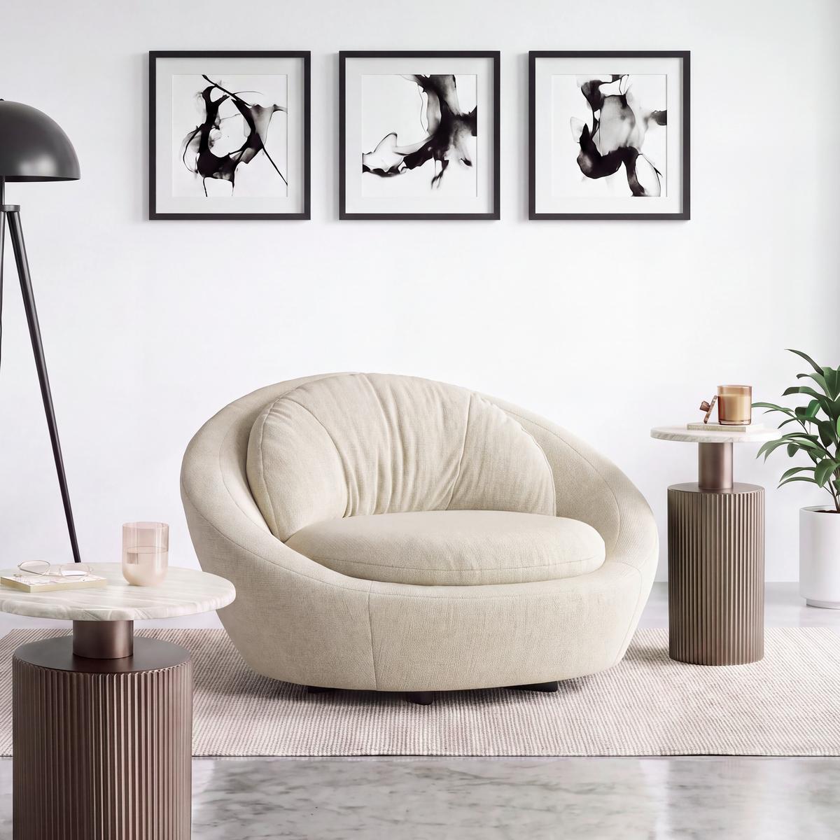 Designsessel Pio Drehbar Beige - Beige/Schwarz, Modern, Textil/Metall (130/80/112cm) - Mömax