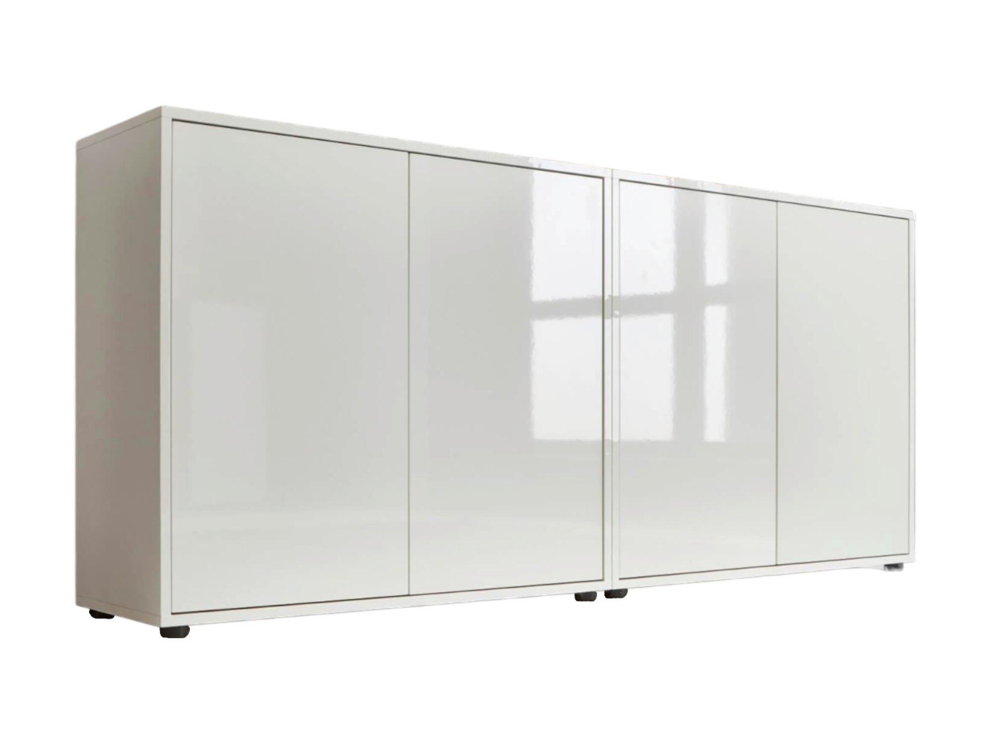 Sideboard Mailand Set 2 Weiß - Weiß Hochglanz/Schwarz, MODERN, Holzwerkstoff/Kunststoff (158/73/33cm) - MID.YOU
