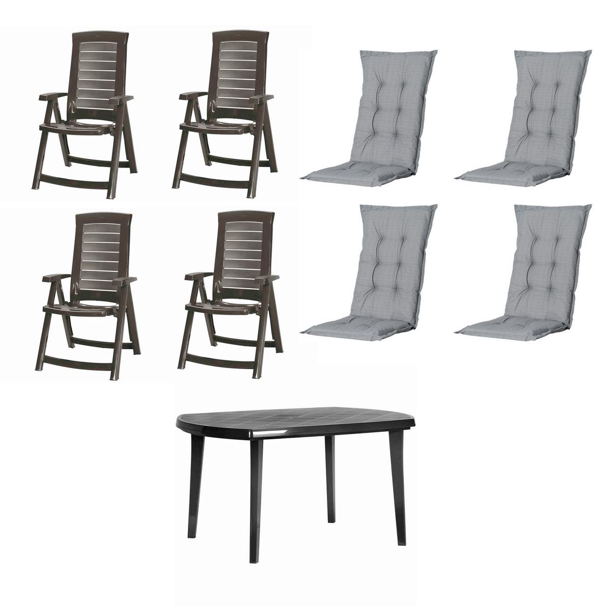 Gartentischgruppe Aruba/Elise 9-tlg. Grau - Grau, MODERN, Kunststoff/Textil (90/95/137cm) - Gardenson