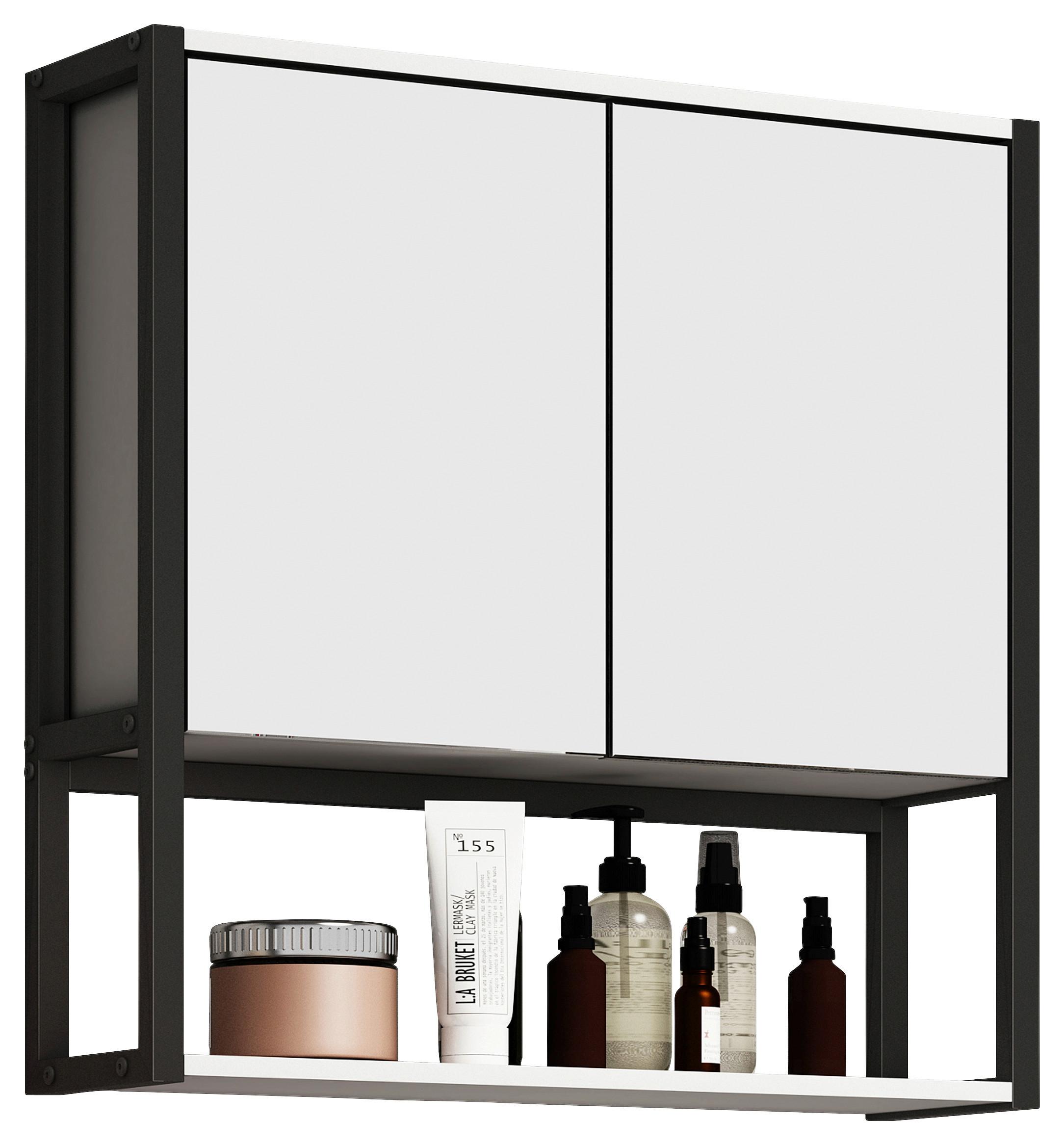 Spiegelschrank Edino ca. 60x60 cm Weiß/Schwarz - Weiß, MODERN, Glas/Holzwerkstoff (60/60/17cm) - MID.YOU