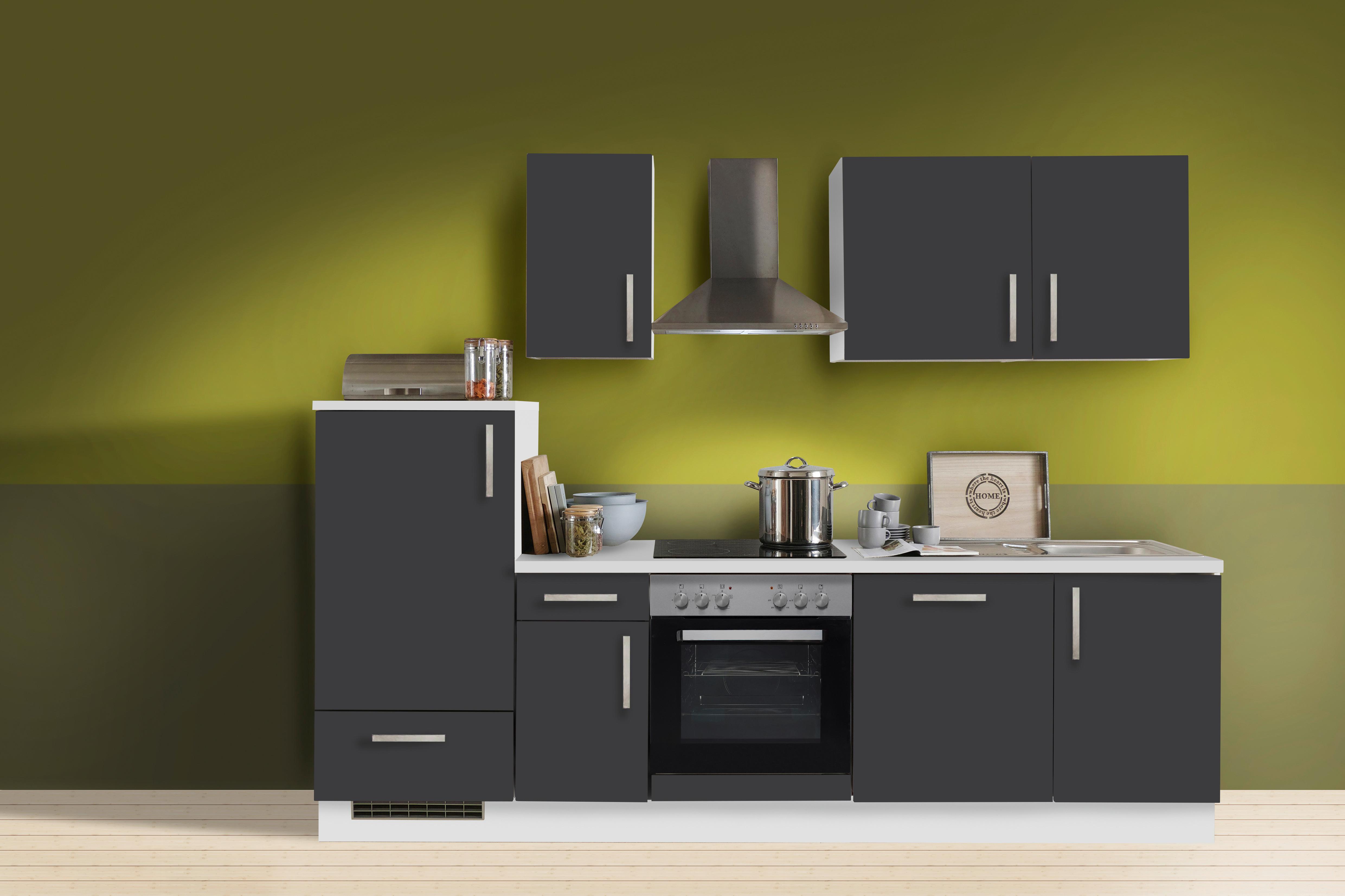 Küchenblock White-Premium Grau/Weiß B: ca. 270cm - Schieferfarben/Silberfarben, KONVENTIONELL, Holzwerkstoff/Kunststoff (270cm) - Menke