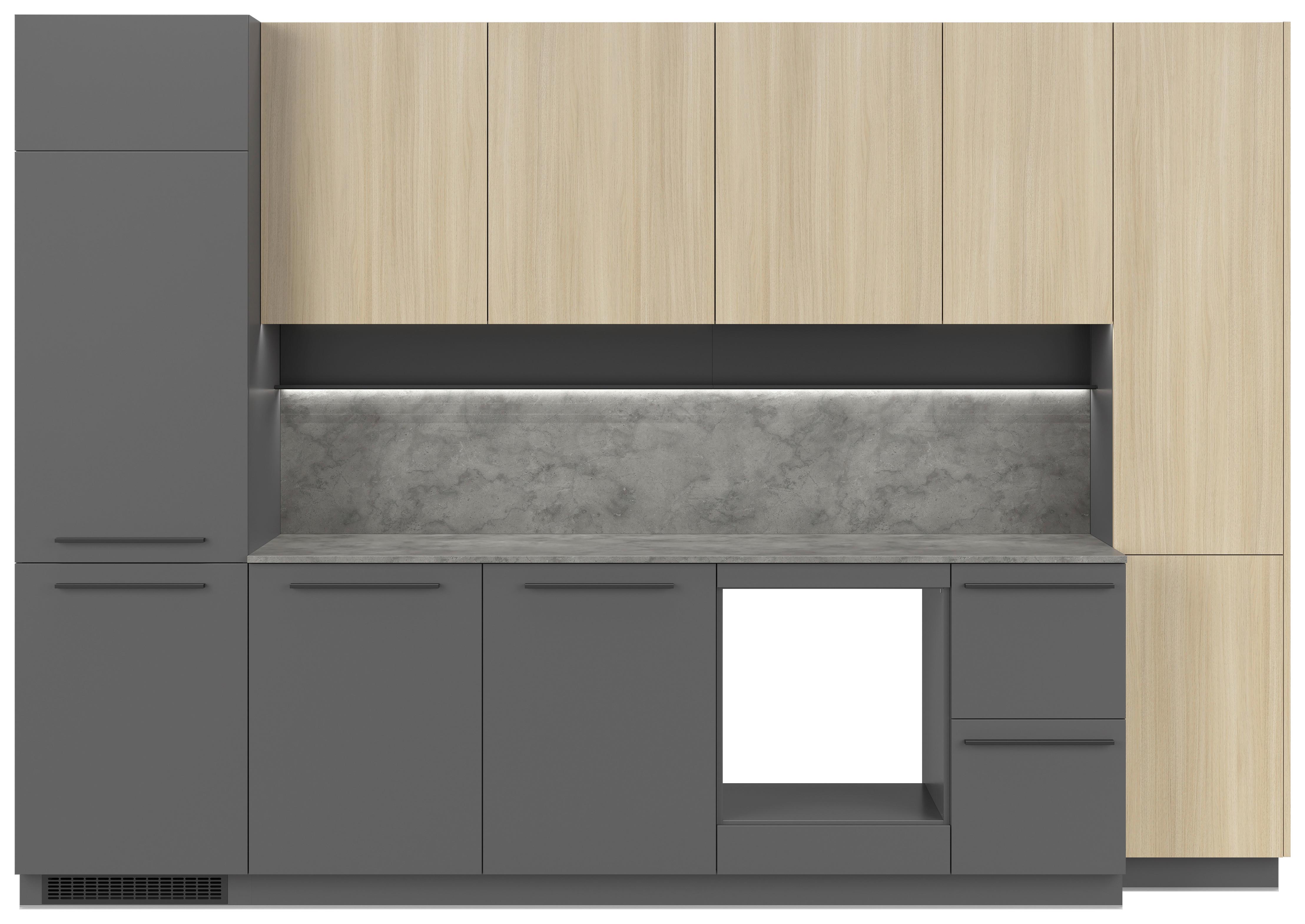 Bucatarie standard MILINO - culoare lemn stejar/grafit, Basics, material pe bază de lemn (330/230/60cm) - Visiona