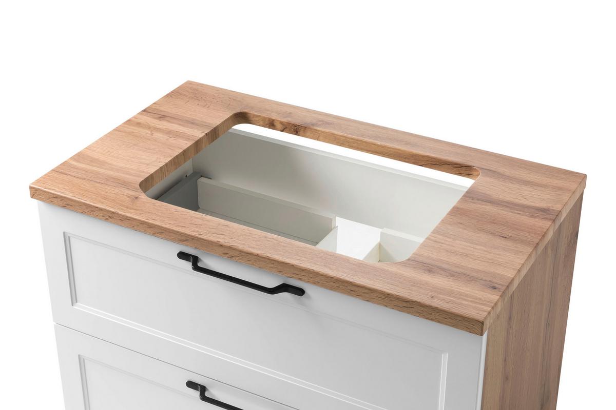 meuble-lavabo in Weiss/Eichefarben - Weiss/Eiche Wotan, Romantik / Landhaus, Keramik/Holzwerkstoff (80/66/47cm) - Mömax