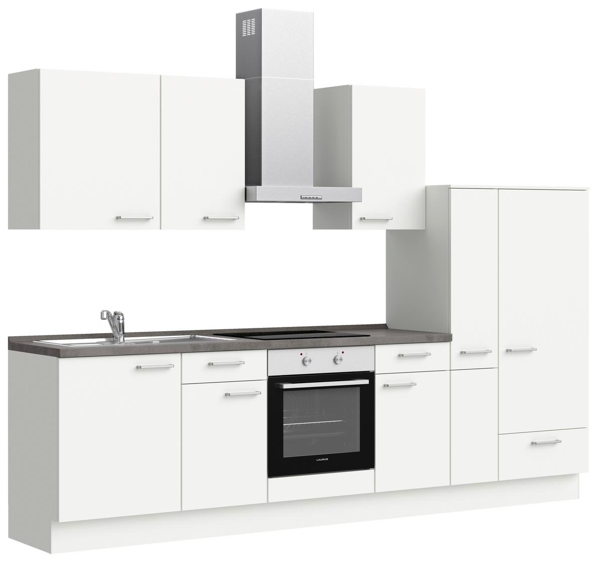 Küchenblock Touch Low m. Geräten Weiß - Schieferfarben/Edelstahlfarben, MODERN, Holzwerkstoff/Metall (300cm) - Nobilia