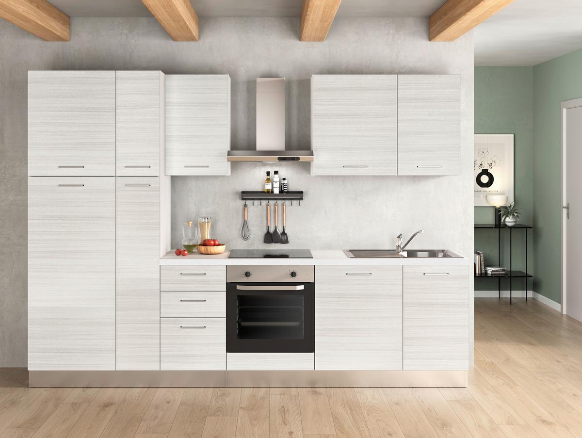Küchenblock Olimpia m. Geräten Eukalyptus - Eukalyptusholzfarben/Alufarben, LIFESTYLE, Holzwerkstoff/Kunststoff (300cm) - MID.YOU