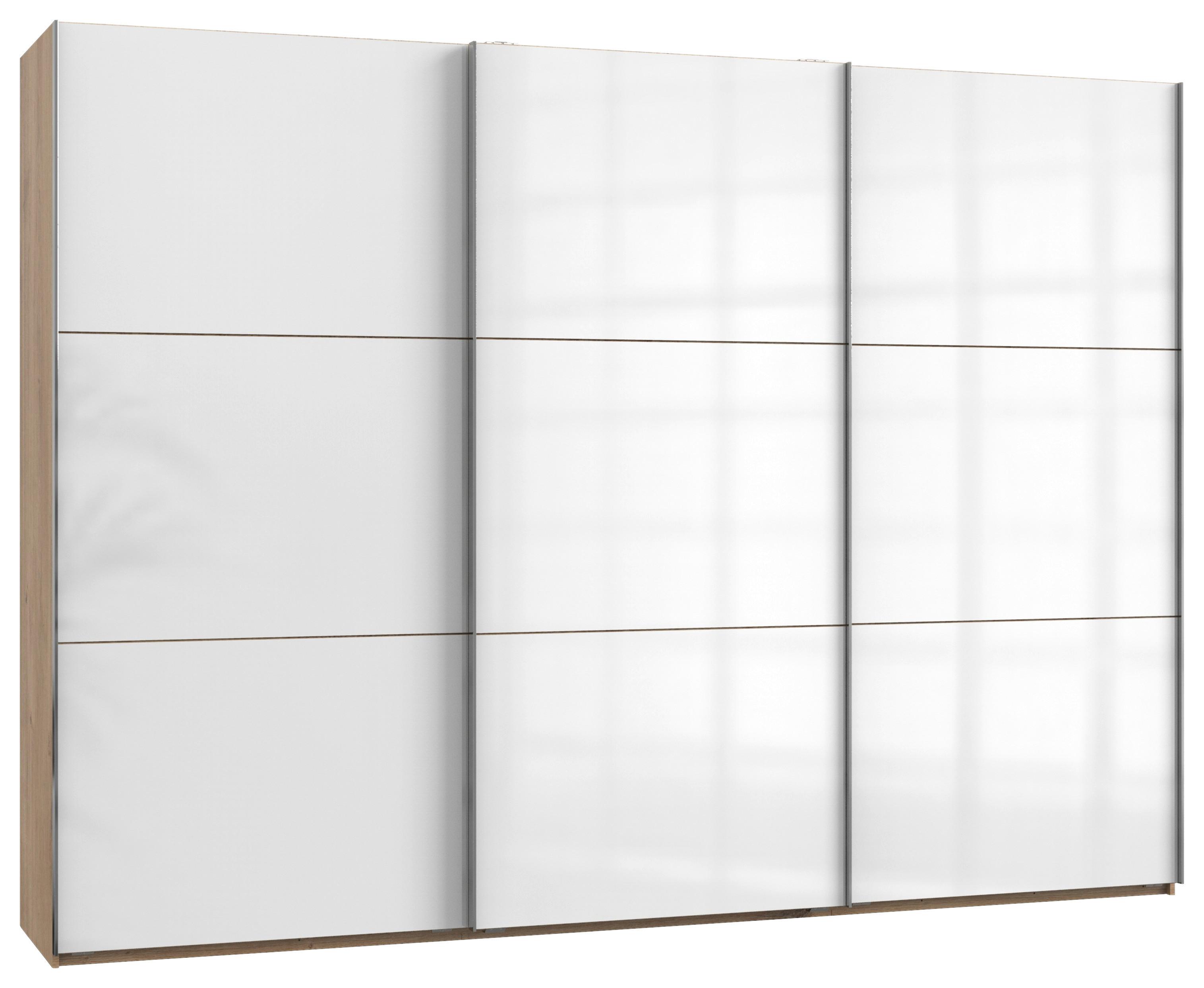 Schwebetürenschrank Level 36D ca. 300x216x65 cm Weiß - Chromfarben/Weiß Hochglanz, MODERN, Holzwerkstoff/Metall (300/216/65cm) - MID.YOU