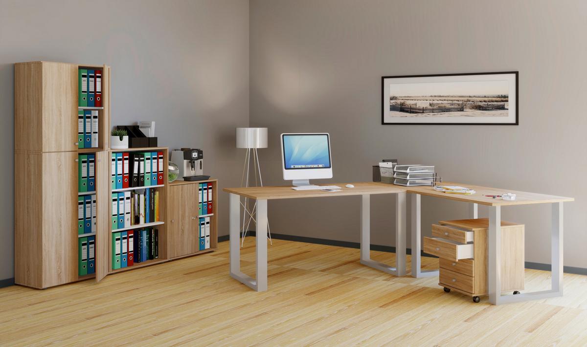 Kotna Pisalna Miza Lona, Barva Hrasta, Srebrna, 190x160cm - srebrne barve/hrast sonoma, Design, kovina/leseni material (190/160/76cm) - MID.YOU