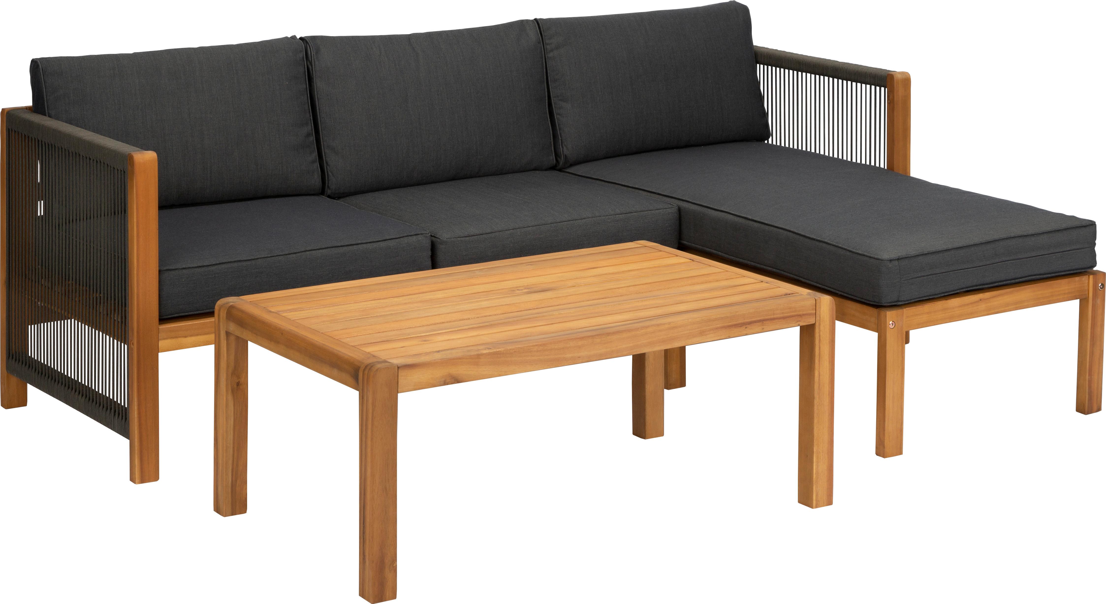 Loungegarnitur Malaga Akazie massiv mit Kissen - Schwarz/Grau, Basics, Holz/Textil (198/132cm) - Acamp