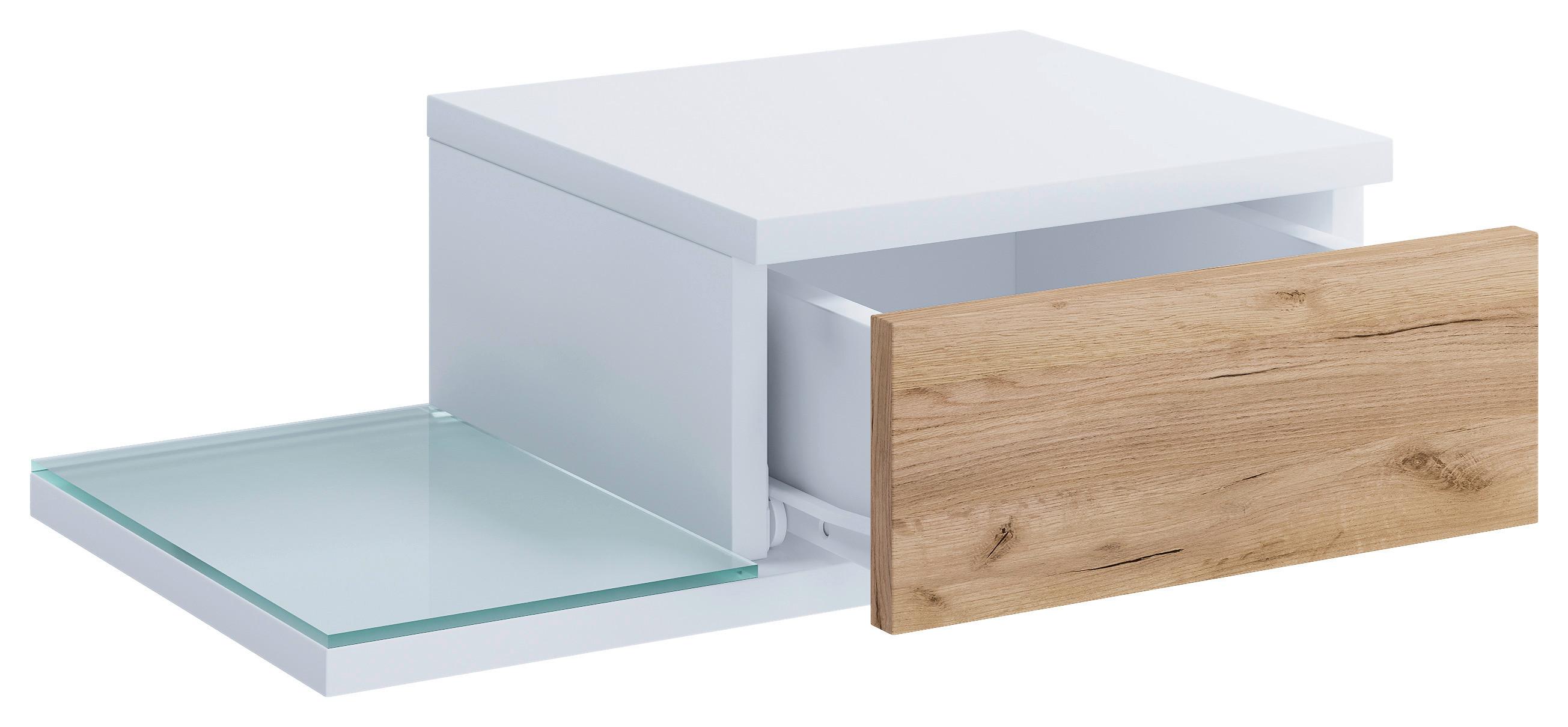 Nočna Omarica Konsila M, Bela, Barva Hrasta - bela/medeni hrast, Moderno, steklo/leseni material (48/15/28cm) - MID.YOU