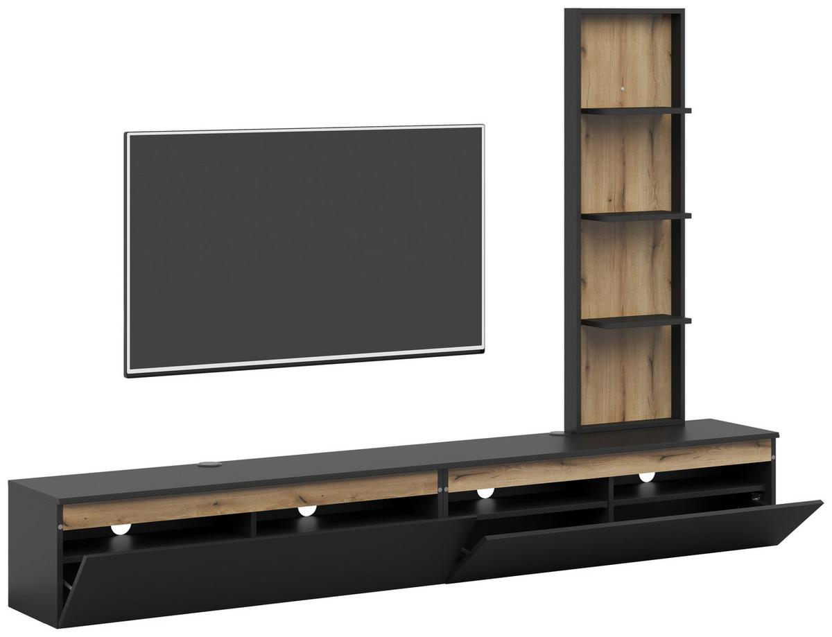 Wohnwand Pascal Schwarz/Eichefarben - Eichefarben/Schwarz, MODERN, Holzwerkstoff (230/160/35cm) - Based