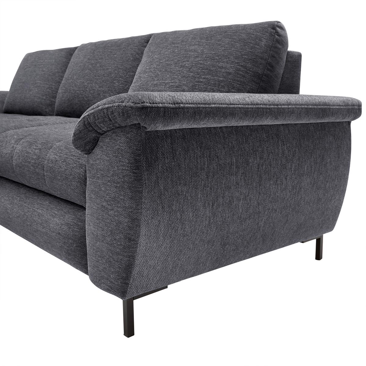 Ecksofa Focus L Grau Chenille - Schwarz/Grau, KONVENTIONELL, Holz/Textil (256/167cm) - Based