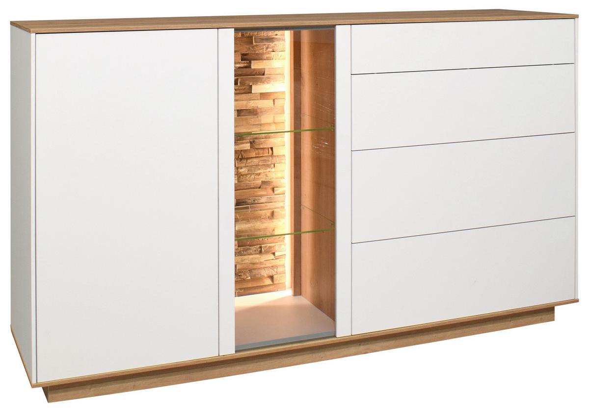 Sideboard Halvar Weiß/Eiche Artisan - Weiß/Eiche Artisan, MODERN, Glas/Holz (169/96/42cm) - Premium Living