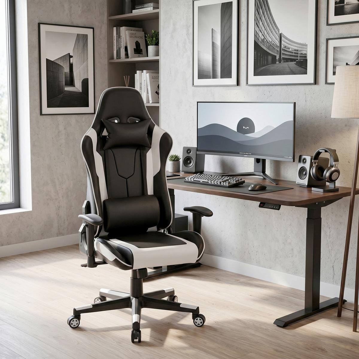Gamer Szék Ziva - fekete/fehér, Modern, műanyag/textil (69,5/120-130/66cm) - Mömax