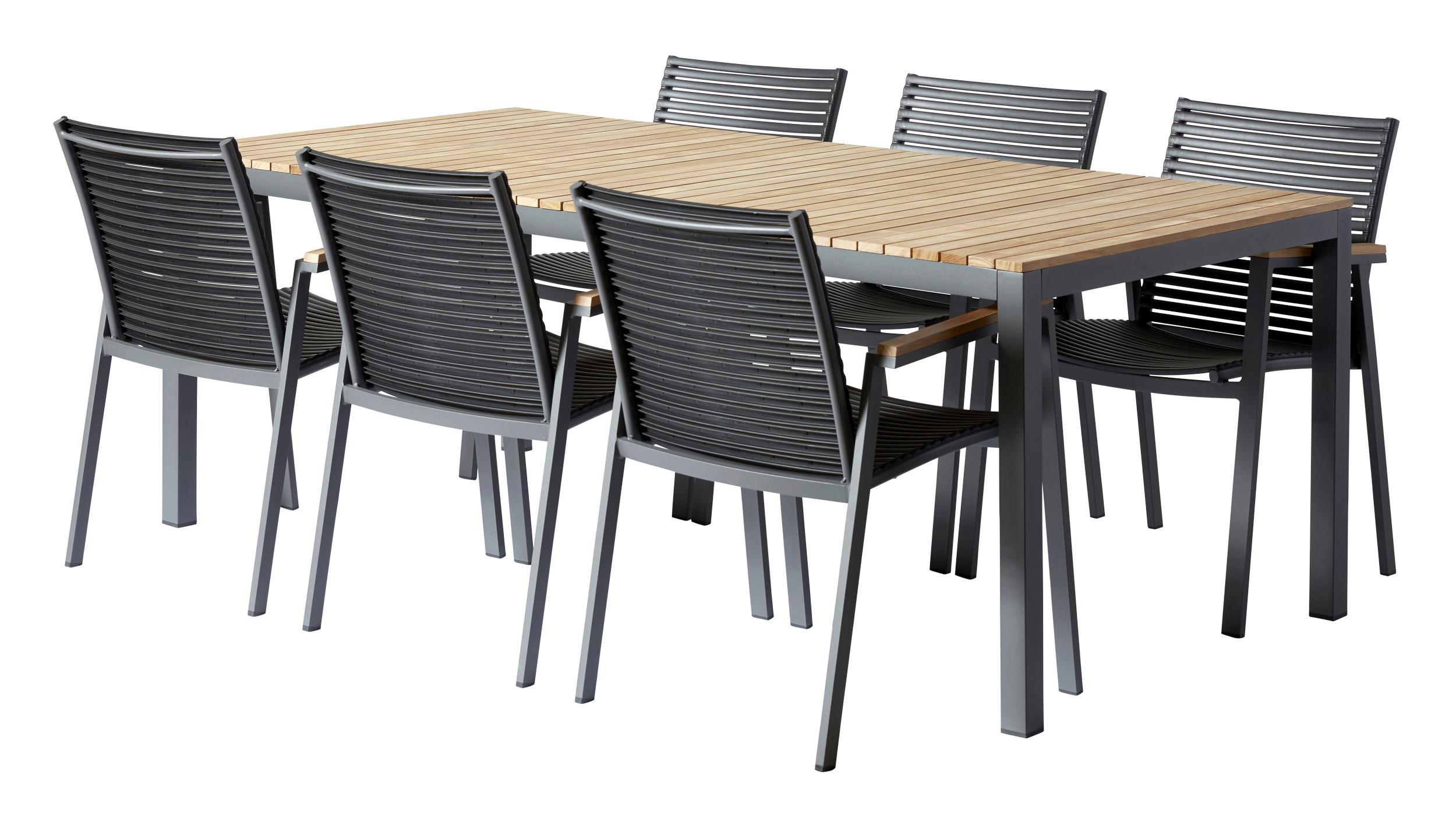 Gartentischgruppe Mood Extreme 7-tlg. Anthrazit/Teak - Anthrazit/Schwarz, Natur, Holz/Kunststoff (209/84/150cm) - Gardenson