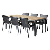 Gartentischgruppe Mood Extreme 7-tlg. Anthrazit/Teak - Anthrazit/Schwarz, Natur, Holz/Kunststoff (209/84/150cm) - Gardenson