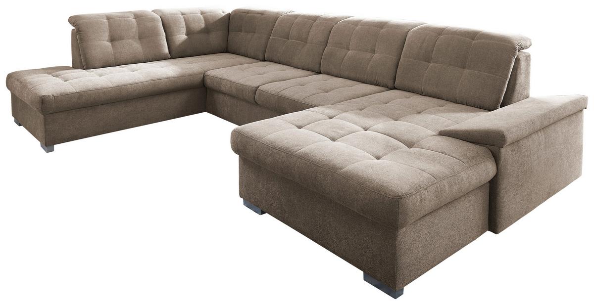 Wohnlandschaft Zira Taupe Nylon/Mikrofaser - Taupe/Chromfarben, Design, Kunststoff/Textil (212/330/169cm) - Livetastic