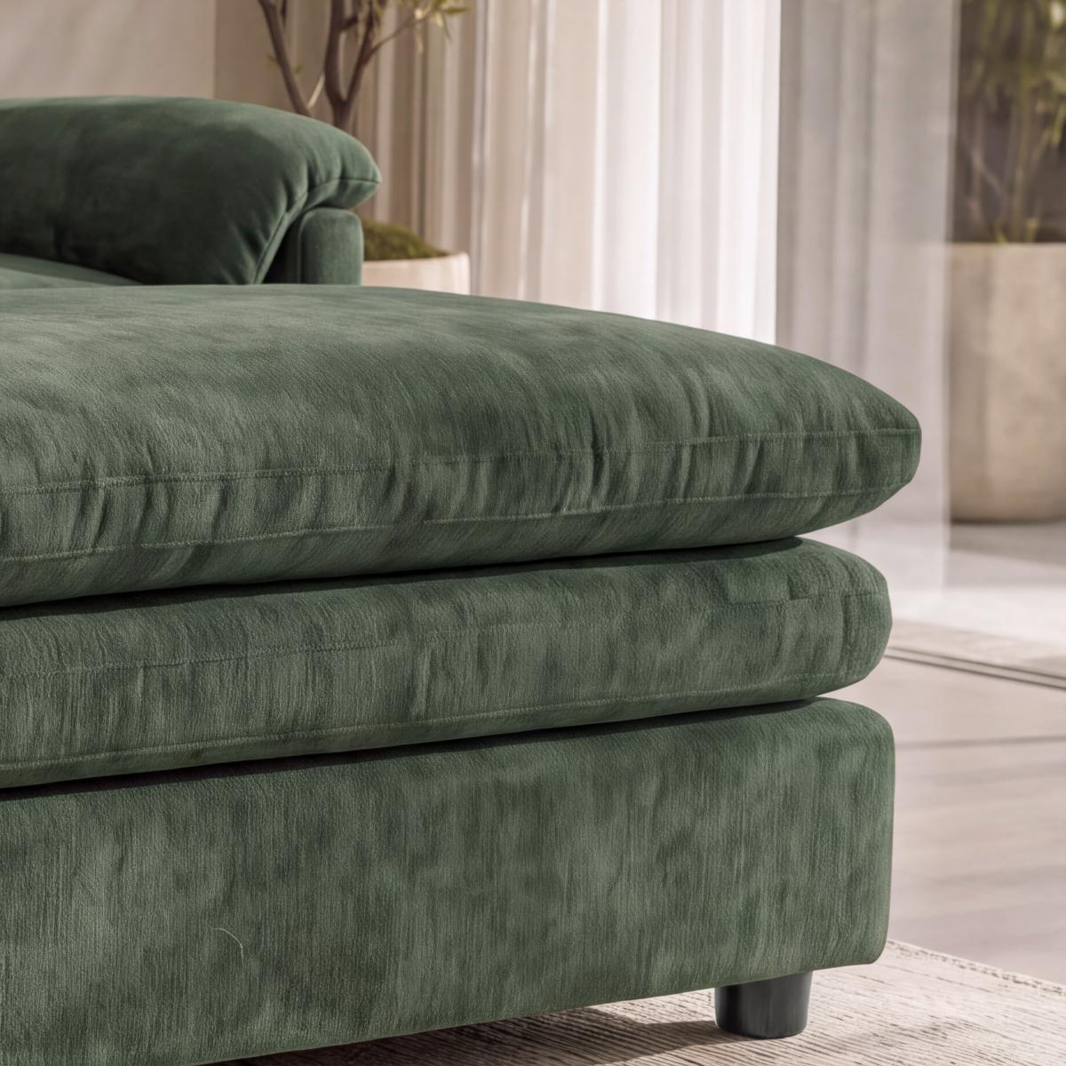 Wohnlandschaft Alessia Chenille Grün - Schwarz/Grün, MODERN, Holz/Kunststoff (188/137cm) - Bessagi Home