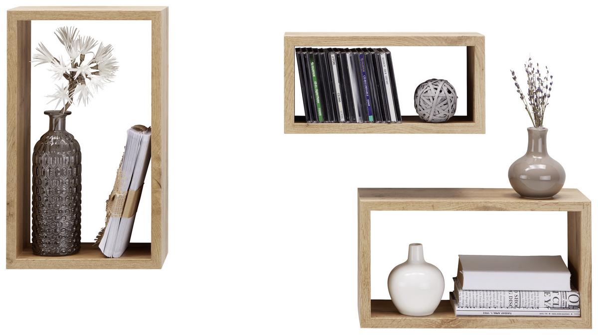 Set Stenskih Polic Trittico -Sb- - barve hrasta, Moderno, leseni material (45-40-35/27-22-17/16cm) - Mömax