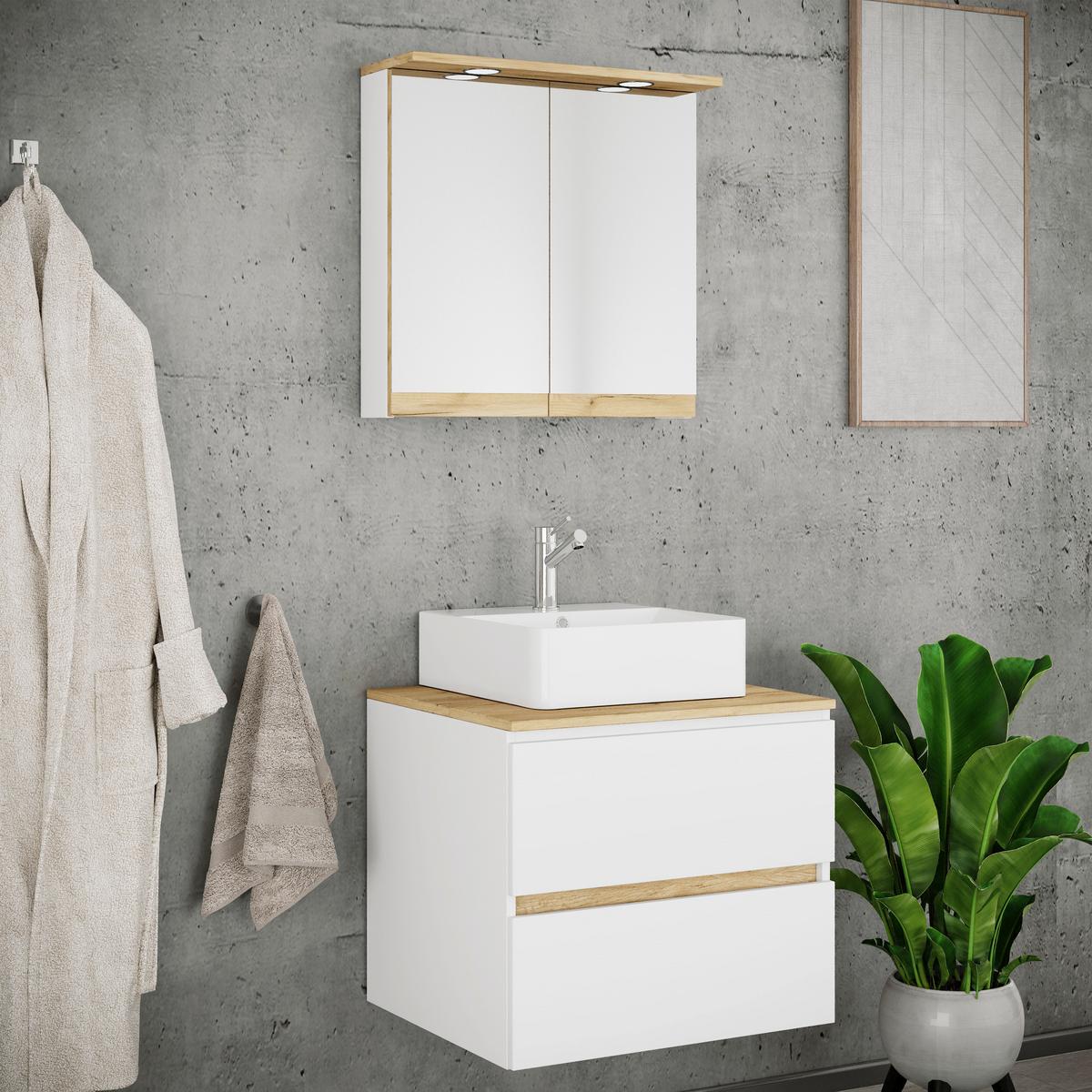 Badezimmer Cosila - Honigeiche/Weiss, Trend, Keramik/Holzwerkstoff (60cm) - MID.YOU